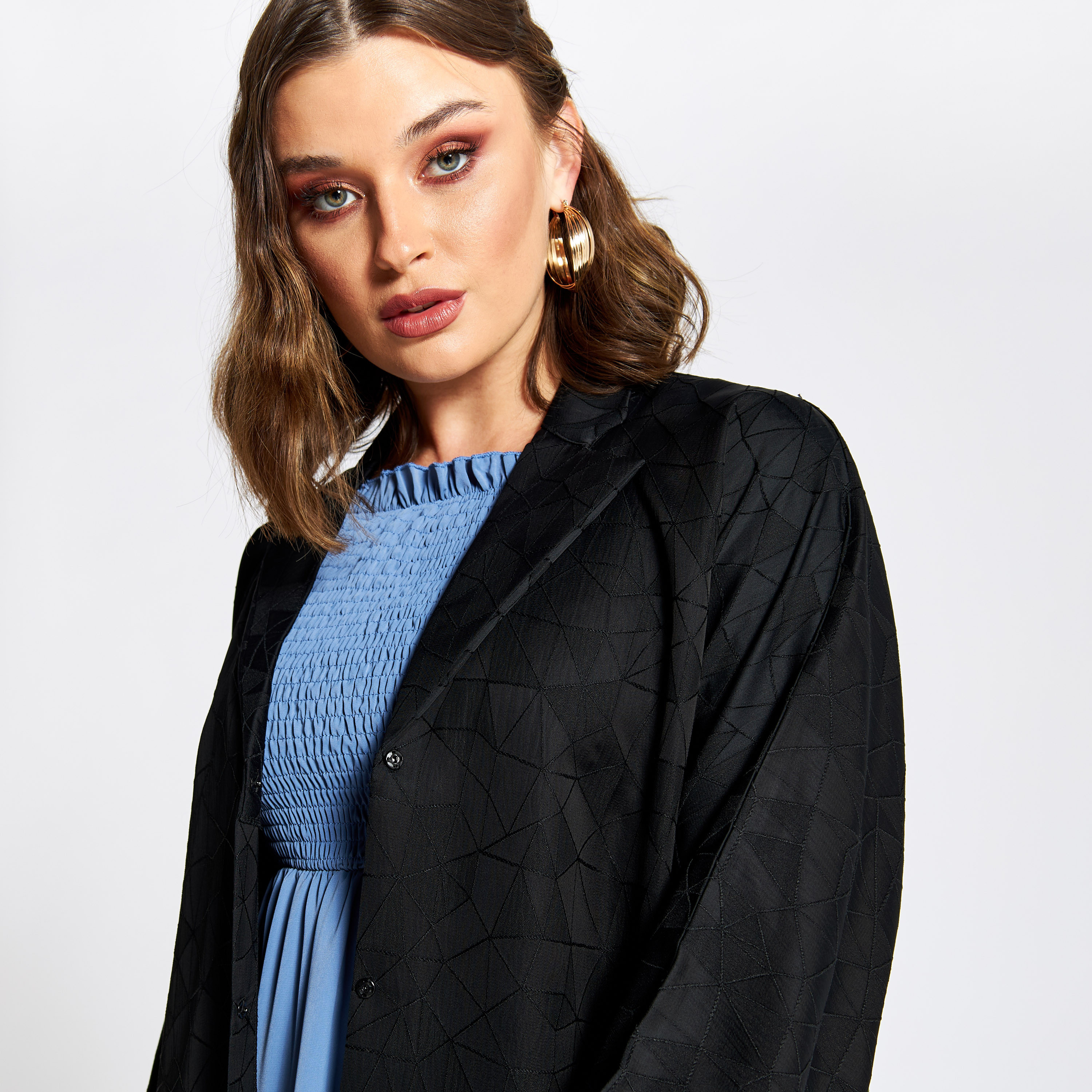 Nukhbaa Textured Jalabiya with Notch Lapel and Hijab-women-arabicclothing-jalabiyas-image-4