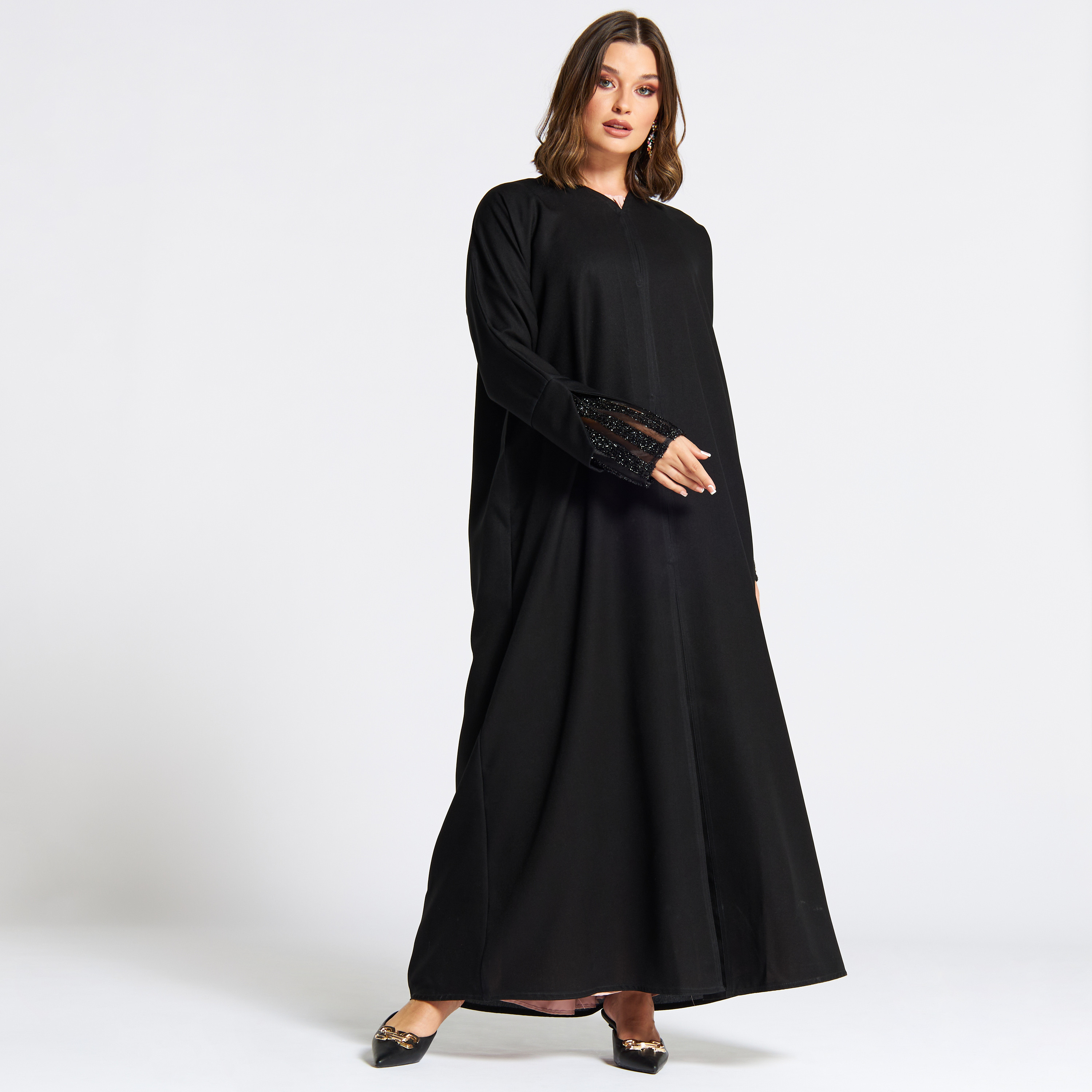 جلابية سادة بياقة v من نُخبة-women-arabicclothing-jalabiyas-image-2