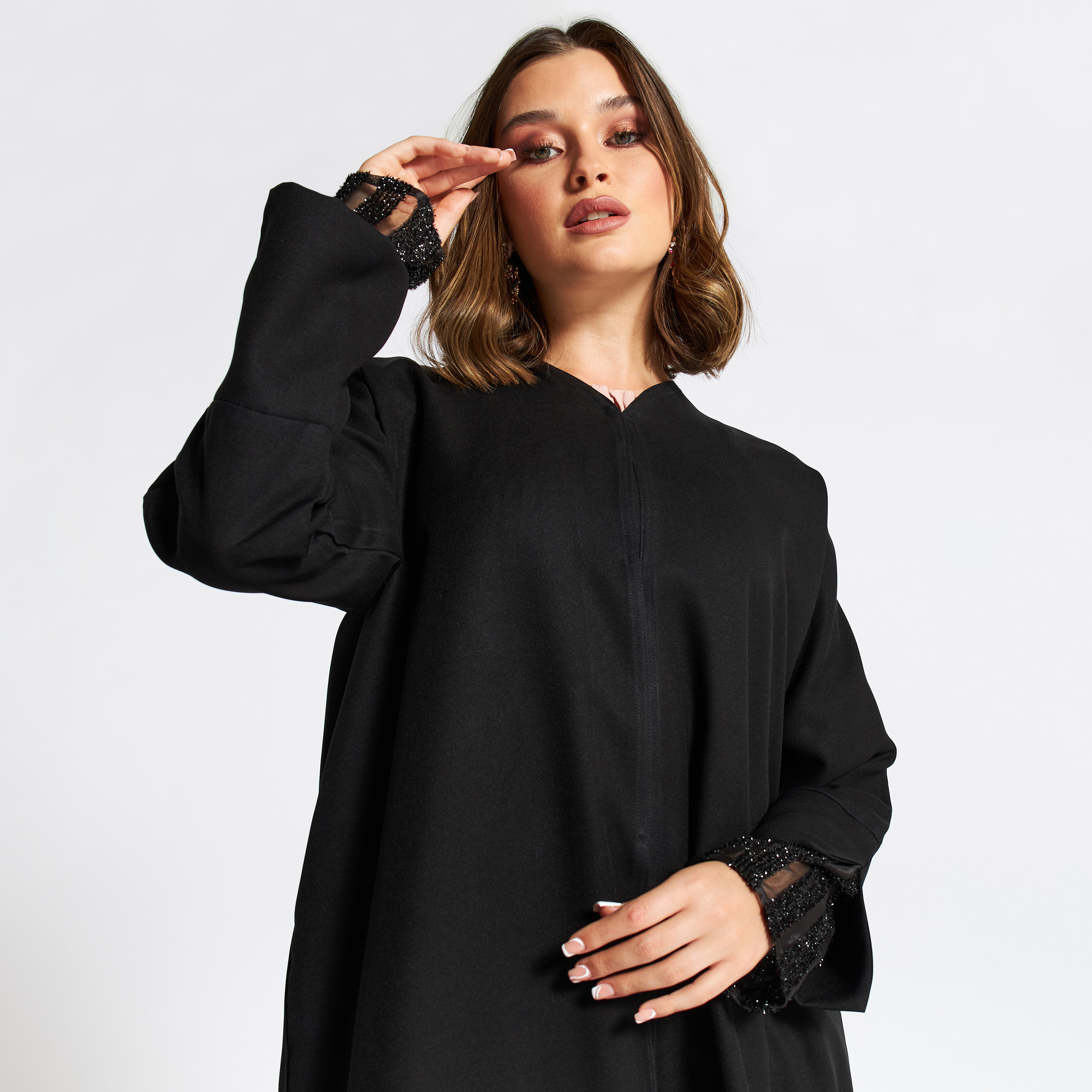 جلابية سادة بياقة v من نُخبة-women-arabicclothing-jalabiyas-image-3