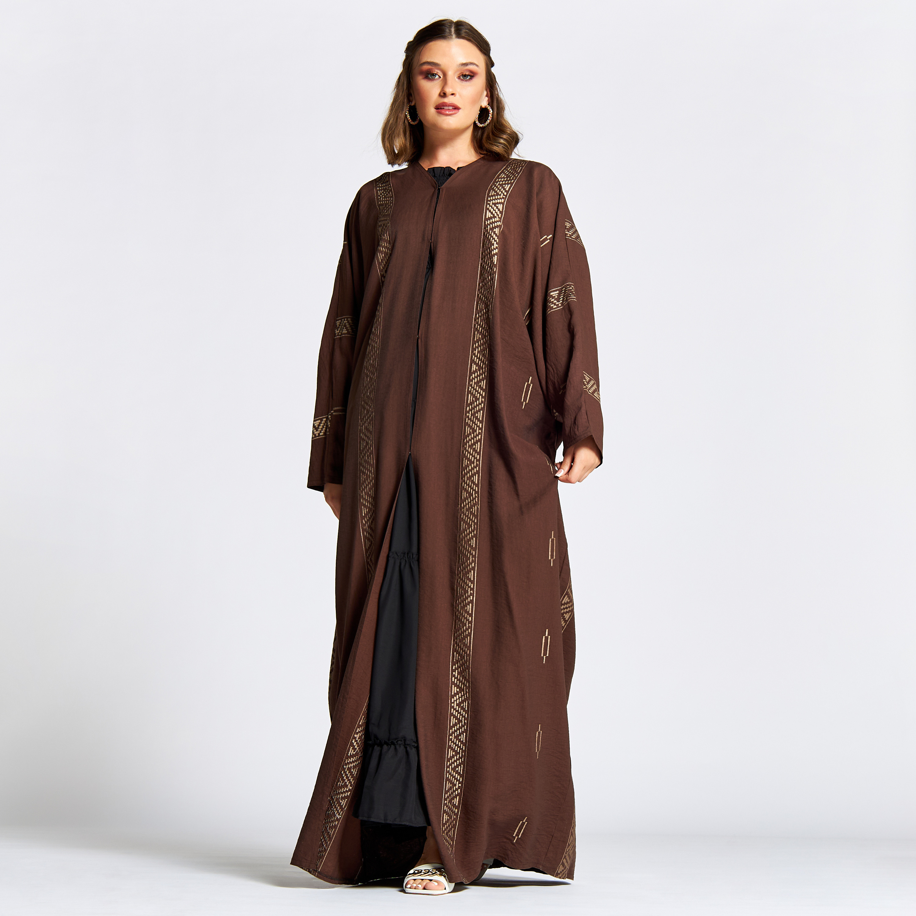 Nukhbaa Embroidered Jalabiya with V-neck and Hijab-women-arabicclothing-jalabiyas-image-2
