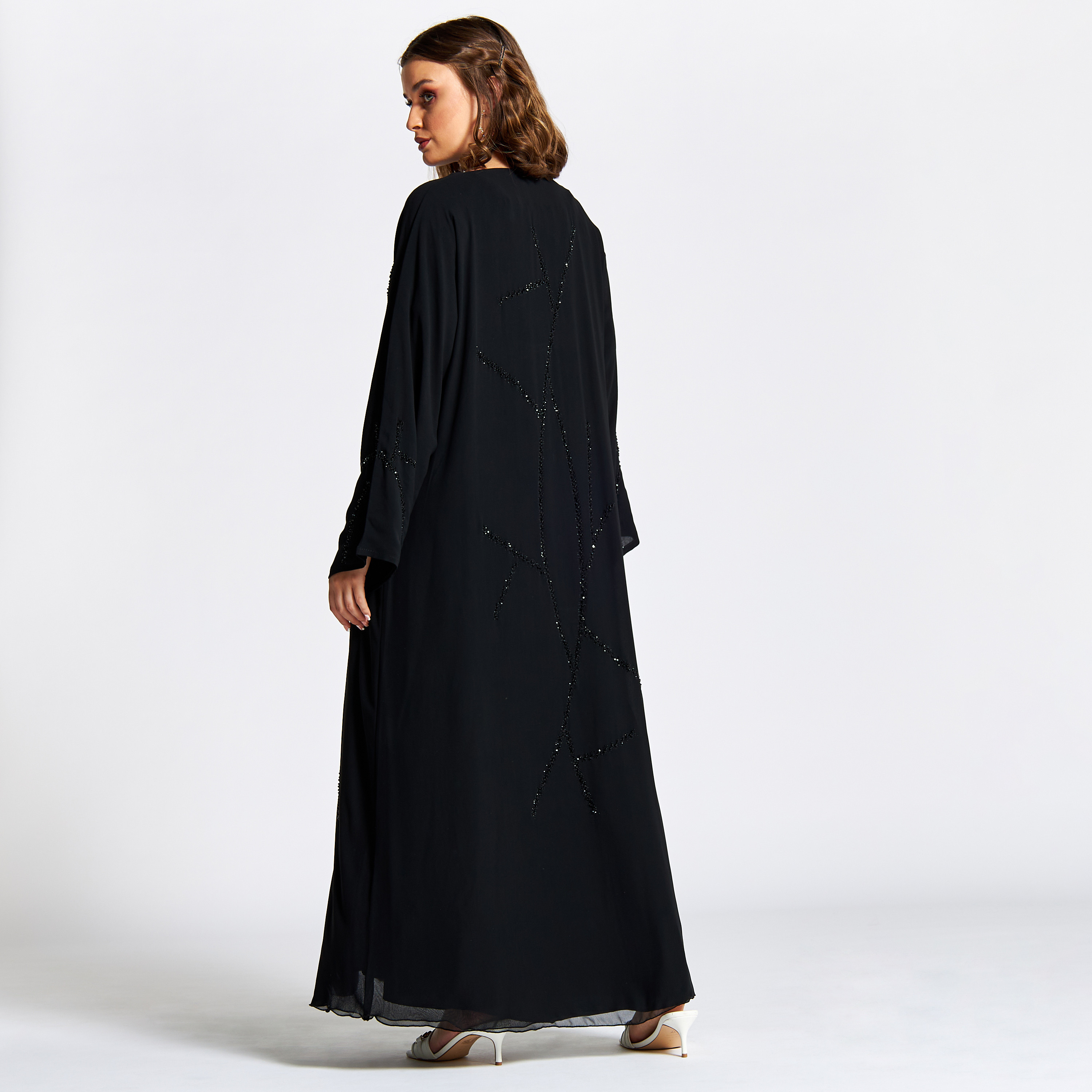 Nukhbaa Embellished Jalabiya with V-neck and Hijab-women-arabicclothing-jalabiyas-image-5