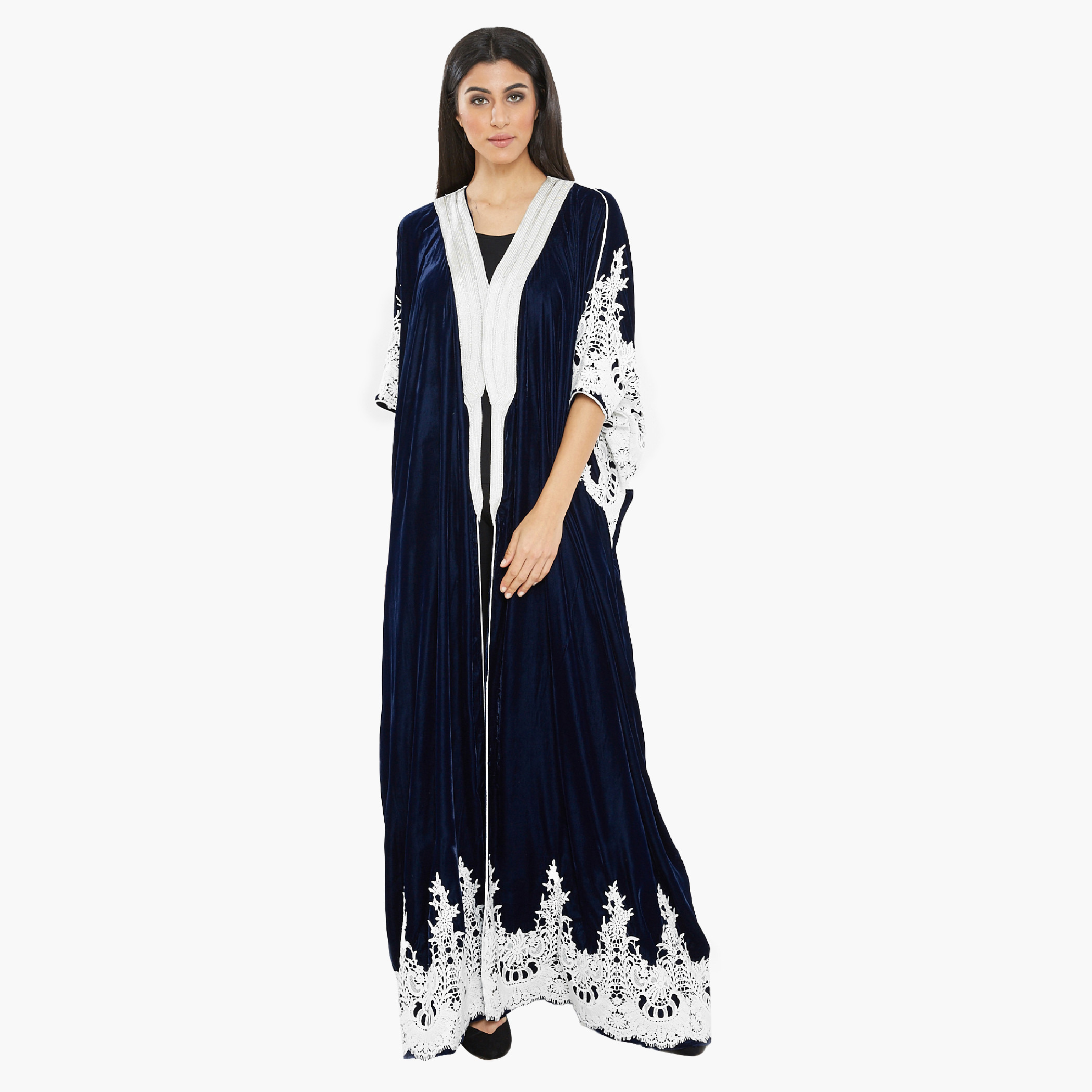Nukhbaa Women Lace Blue Abaya-women-arabicclothing-abayas-image-1