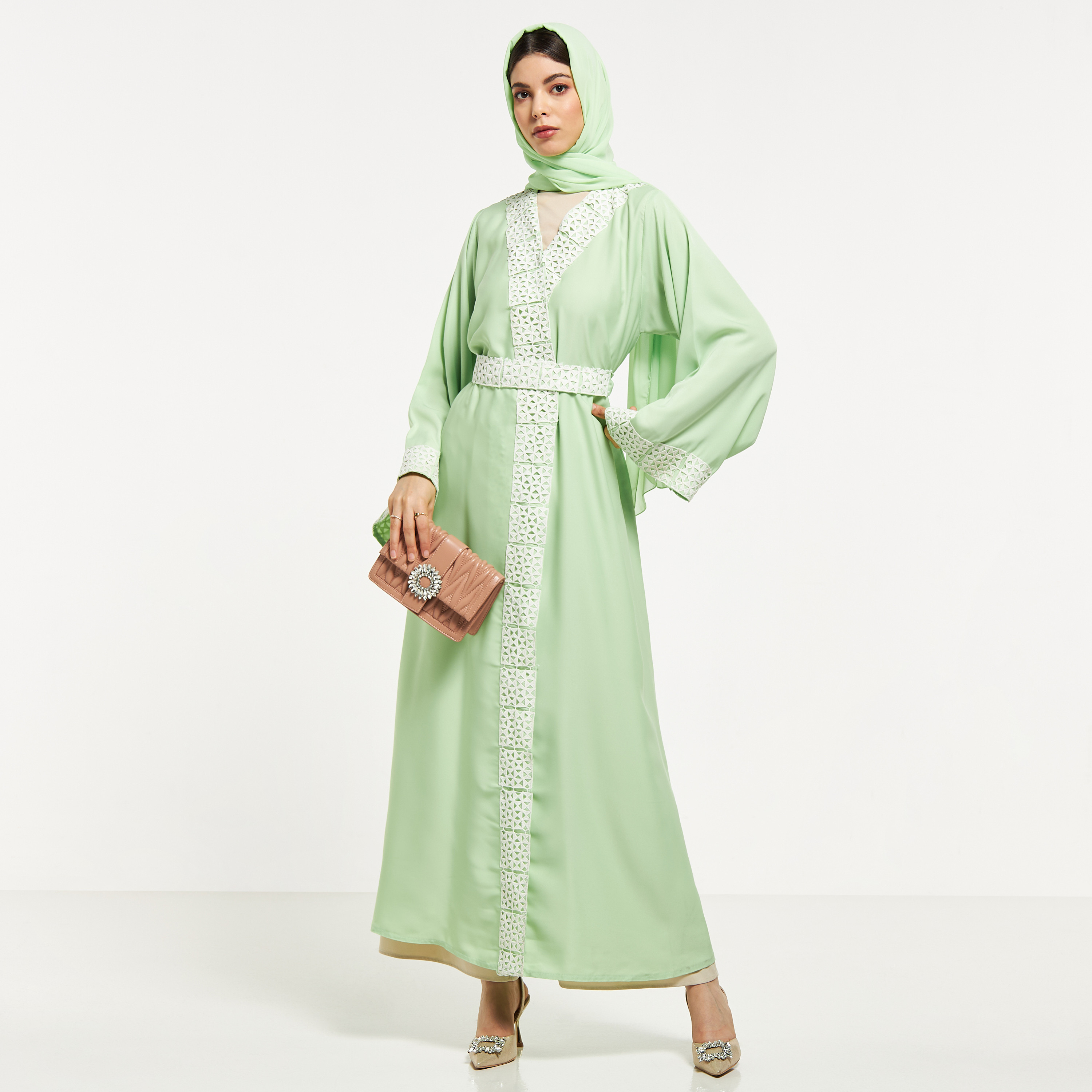 Nukhbaa Lace Textured Abaya with Hijab-women-arabicclothing-abayas-image-4