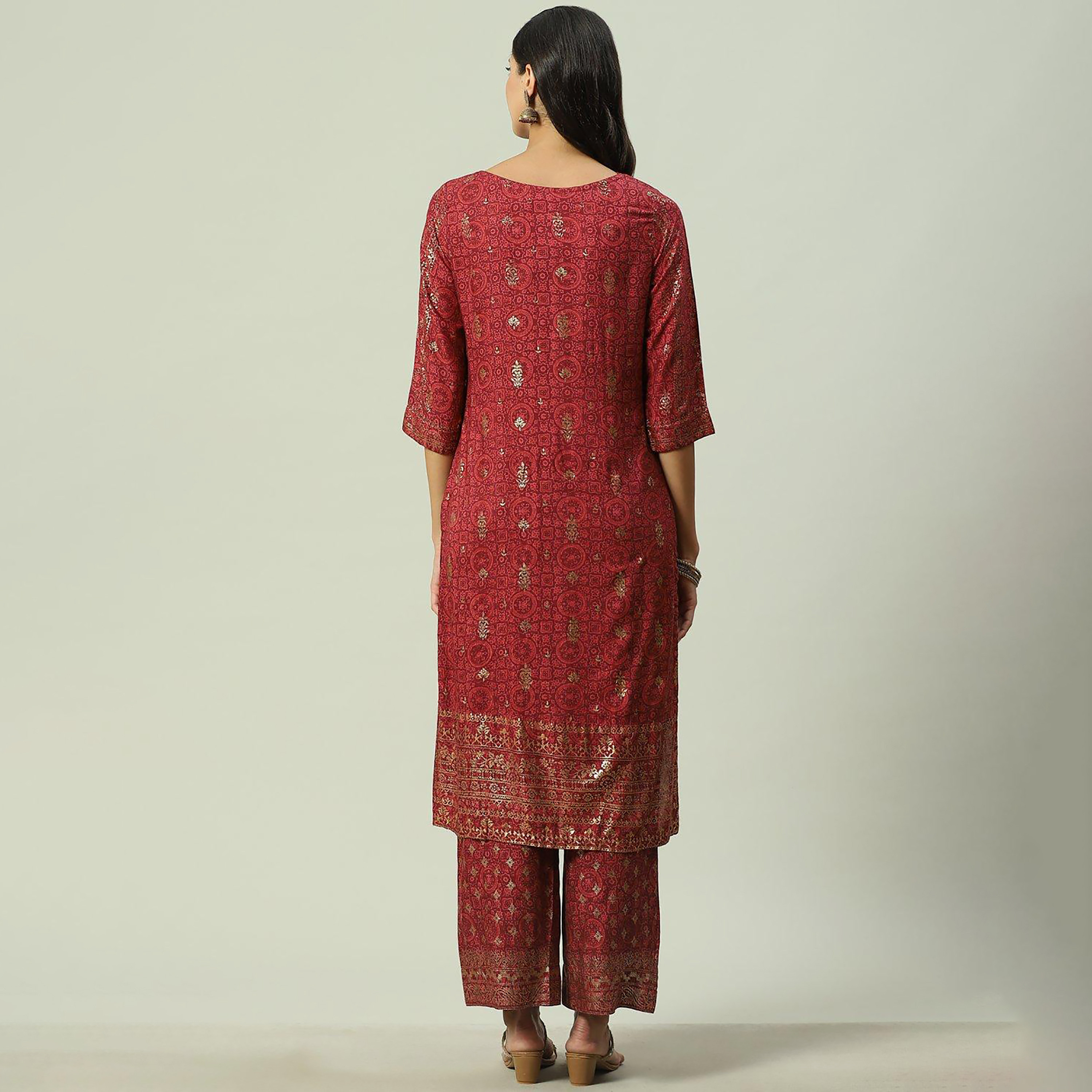 Biba Foil Print Boat Neck Straight Kurta-women-clothing-ethnicwear-dresses-image-4
