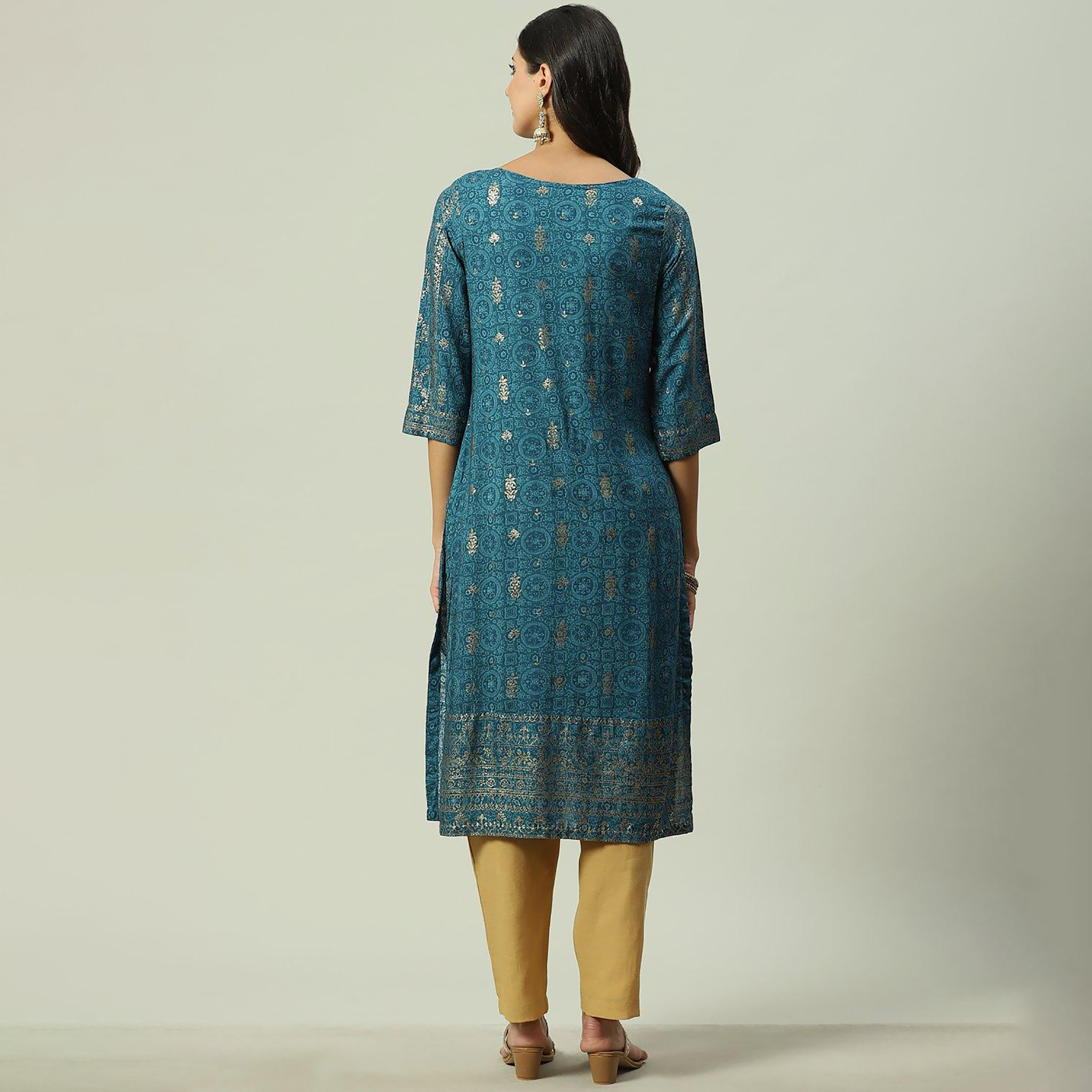 Biba Foil Print Boat Neck Straight Kurta-women-clothing-ethnicwear-dresses-image-9