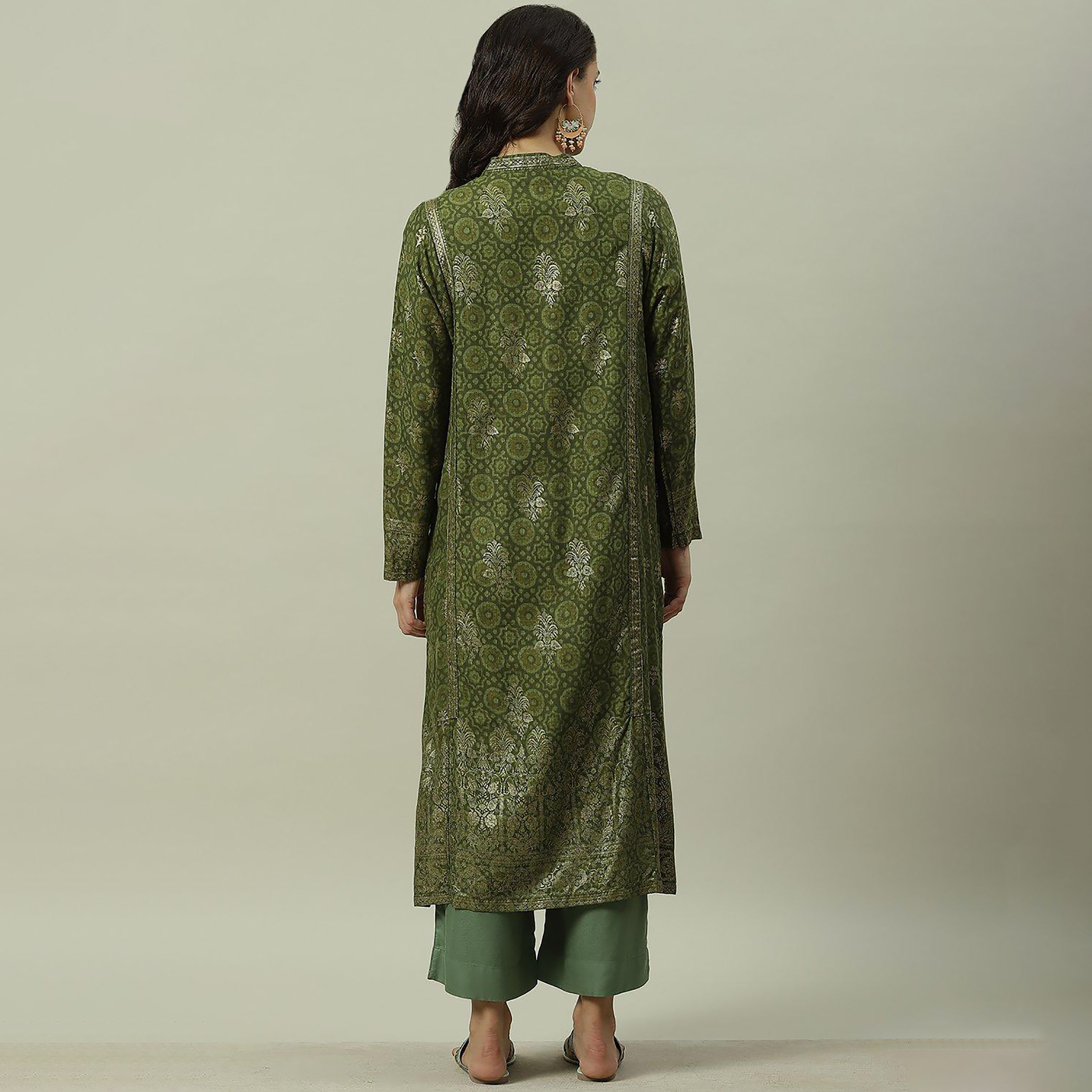 كورتا بيبا فويل برقبة على شكل وى مع مطبوعة ومستقيمة-women-clothing-ethnicwear-dresses-image-4