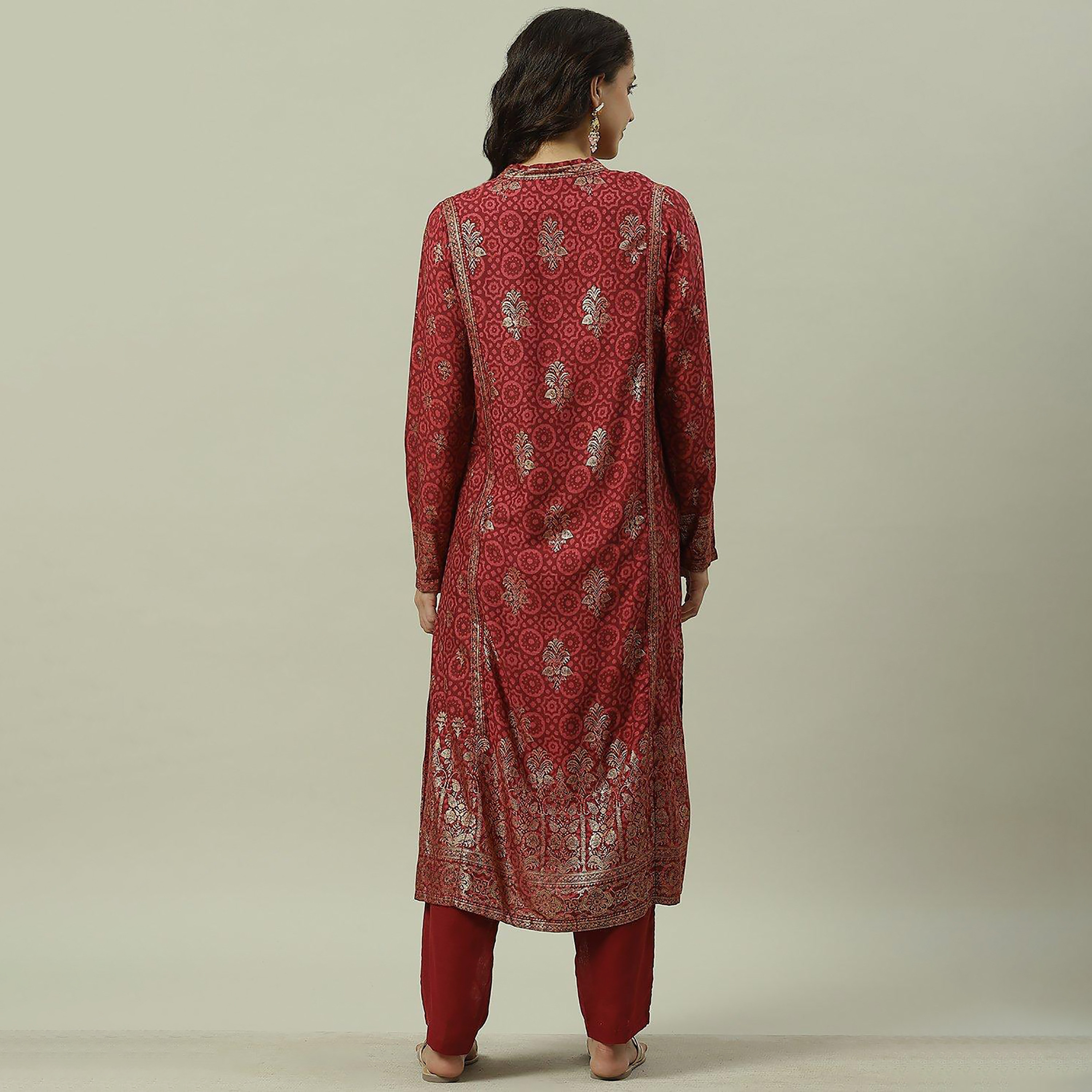 كورتا بيبا فويل برقبة على شكل وى مع مطبوعة ومستقيمة-women-clothing-ethnicwear-dresses-image-10