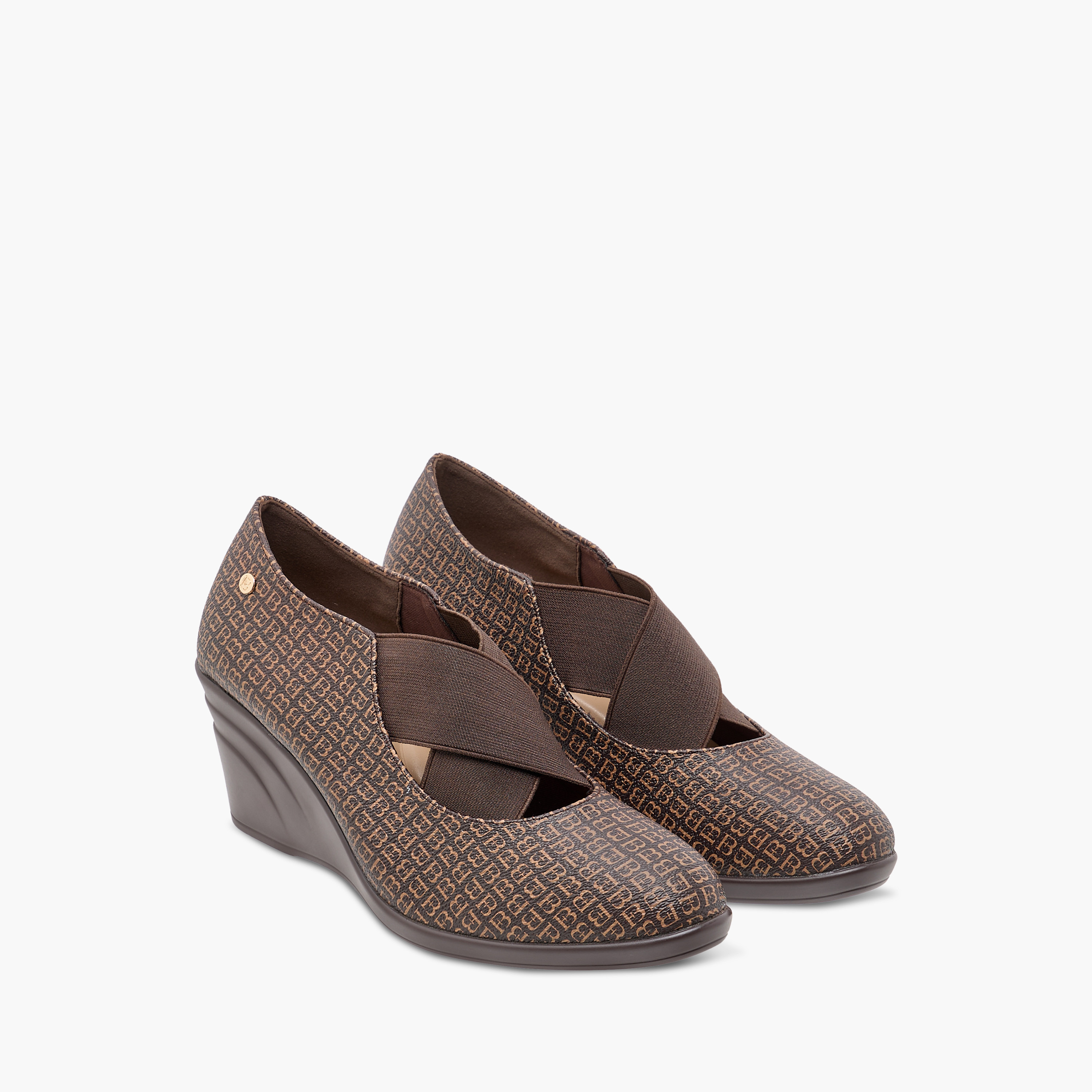 Flora Bella Monogram Printed Slip-On Pumps with Wedge Heels-women-shoes-heels-image-1