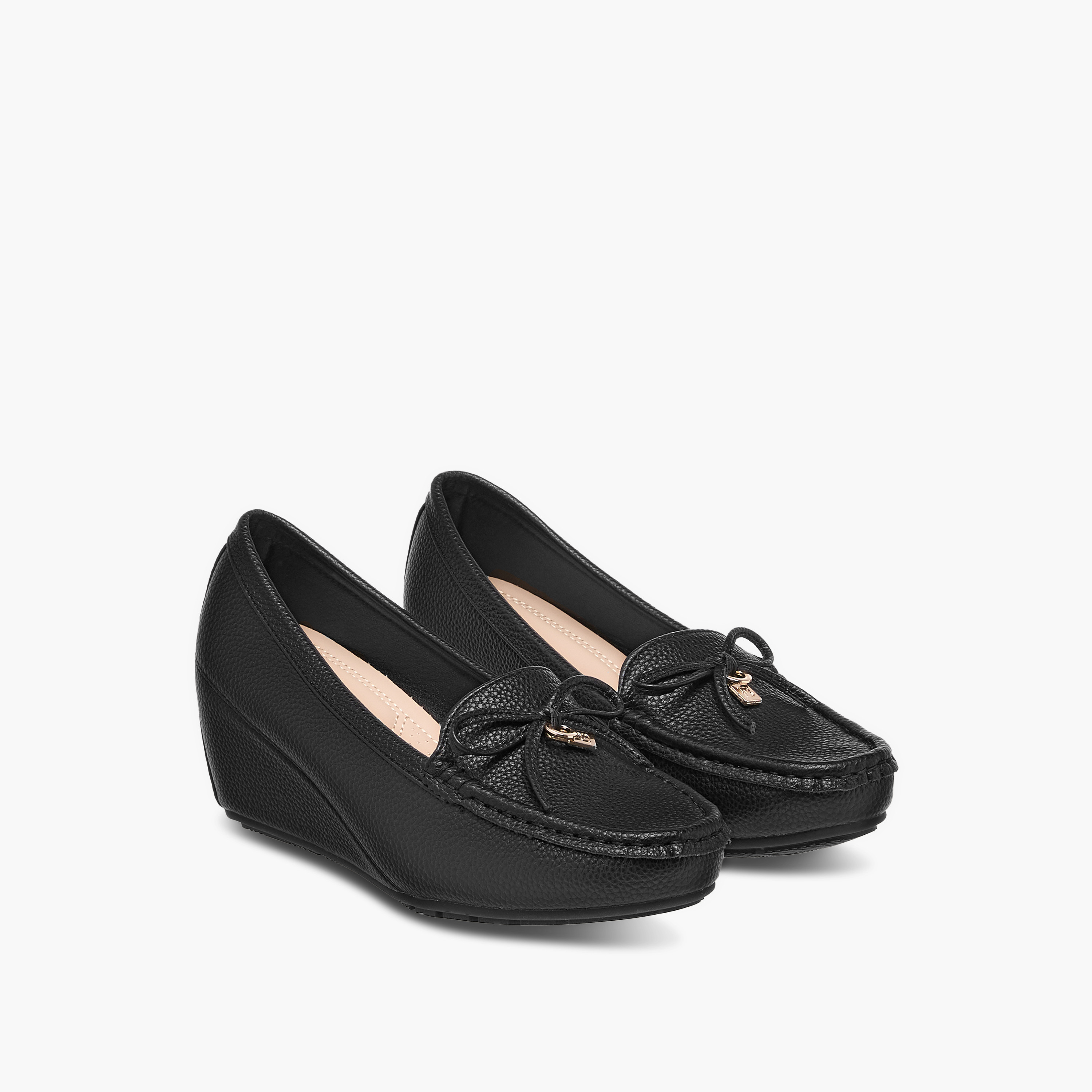 Flora Bella Textured Wedge Comfort Shoes with Bow Detail-women-shoes-heels-image-1
