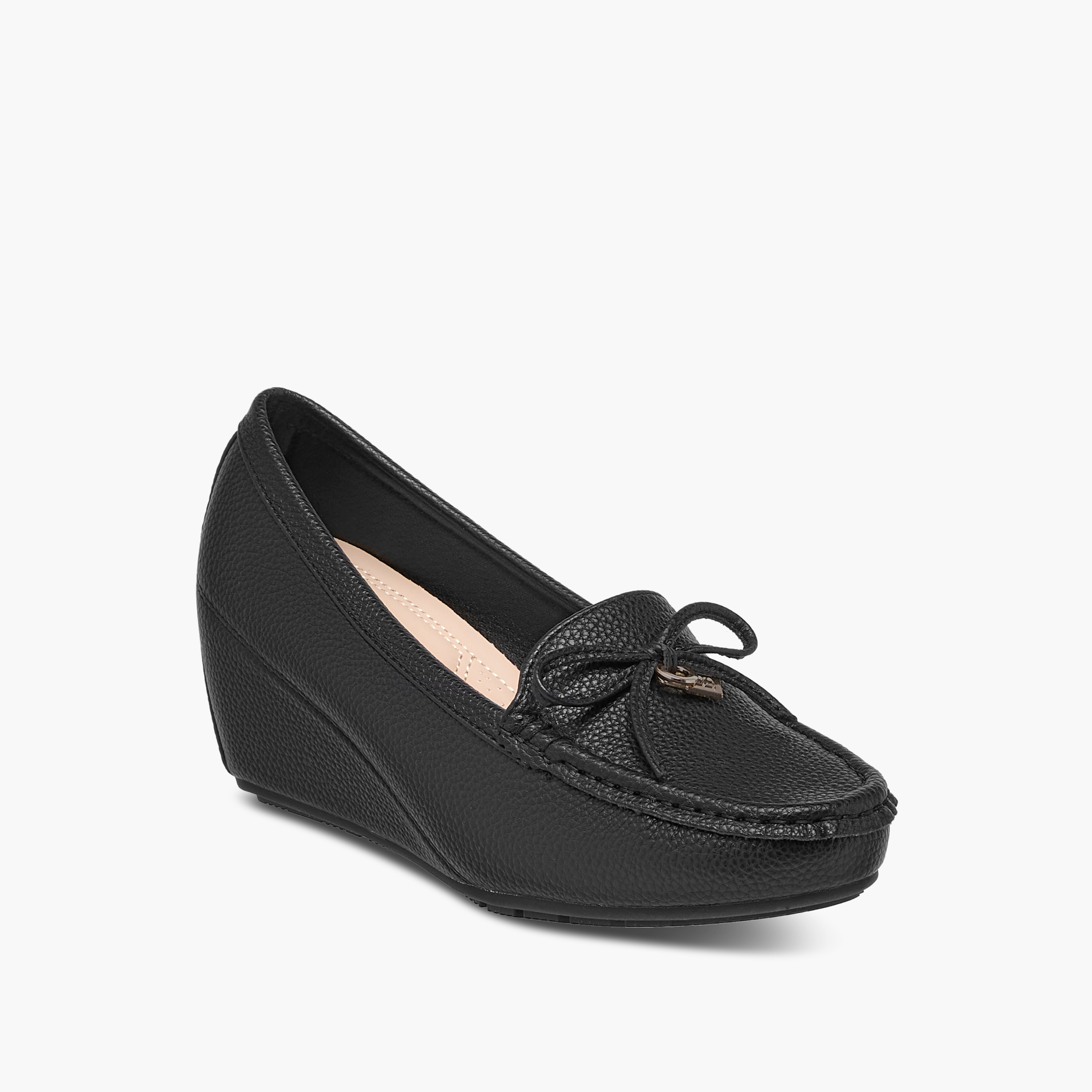 Flora Bella Textured Wedge Comfort Shoes with Bow Detail-women-shoes-heels-image-2
