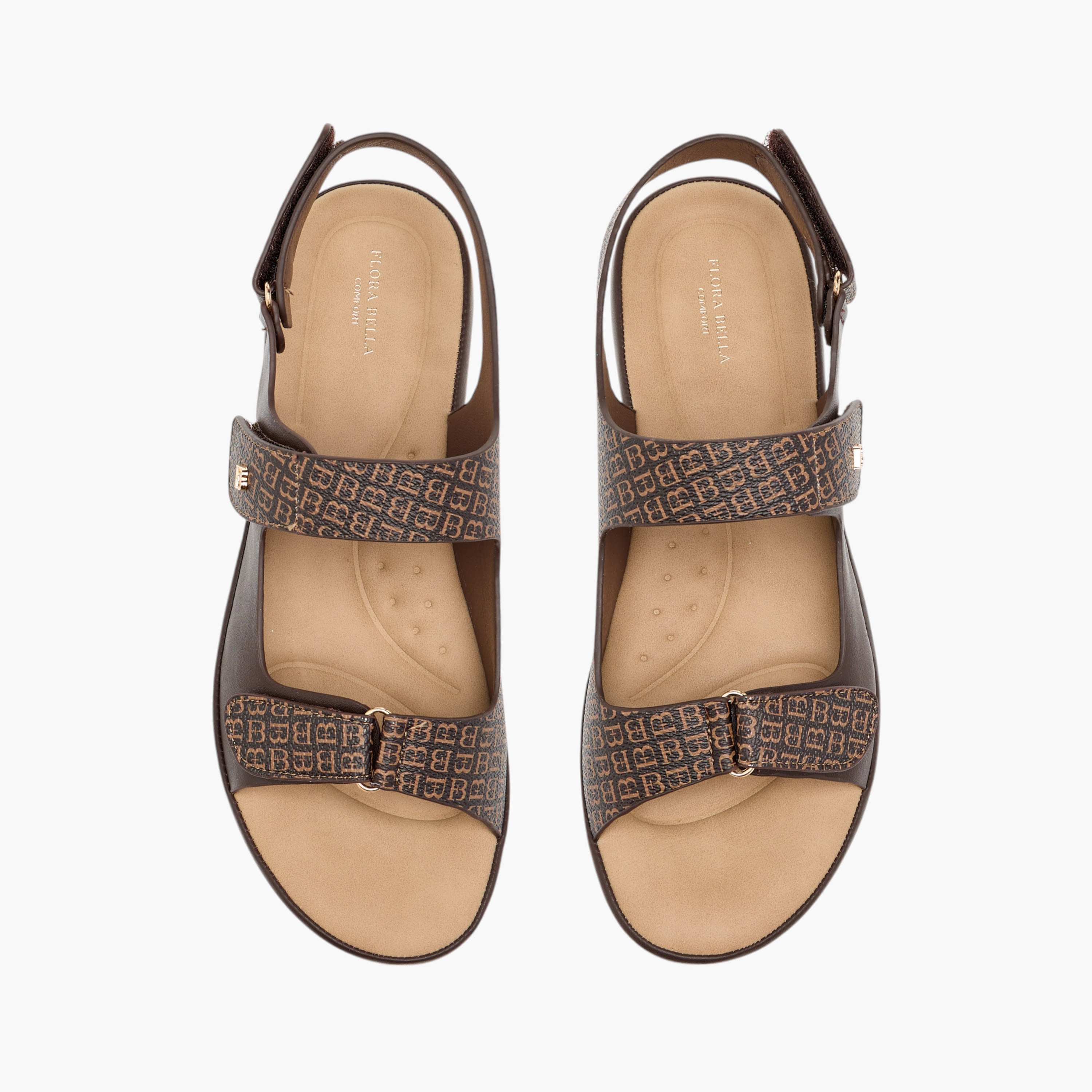 Flora Bella Monogram Print Sandals with Hook and Loop Closure-women-shoes-flats-sandals-image-1