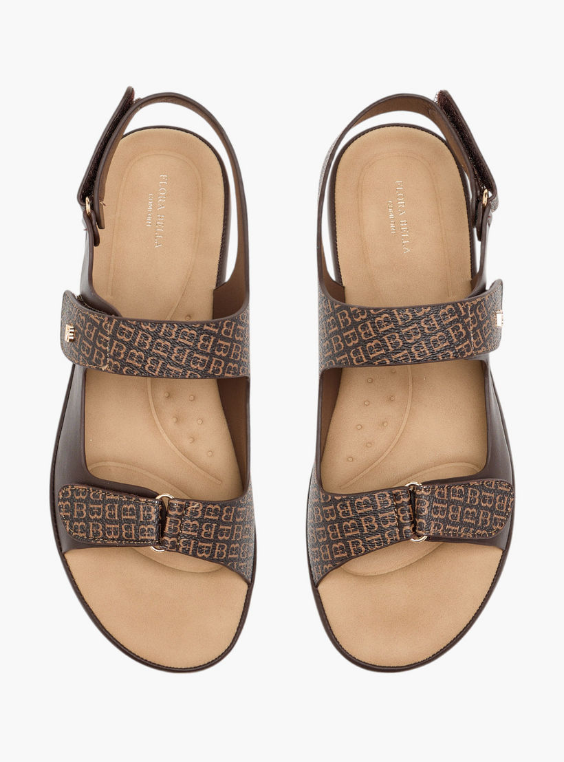 Flora Bella Monogram Print Sandals with Hook and Loop Closure-women-shoes-flats-sandals-image-1