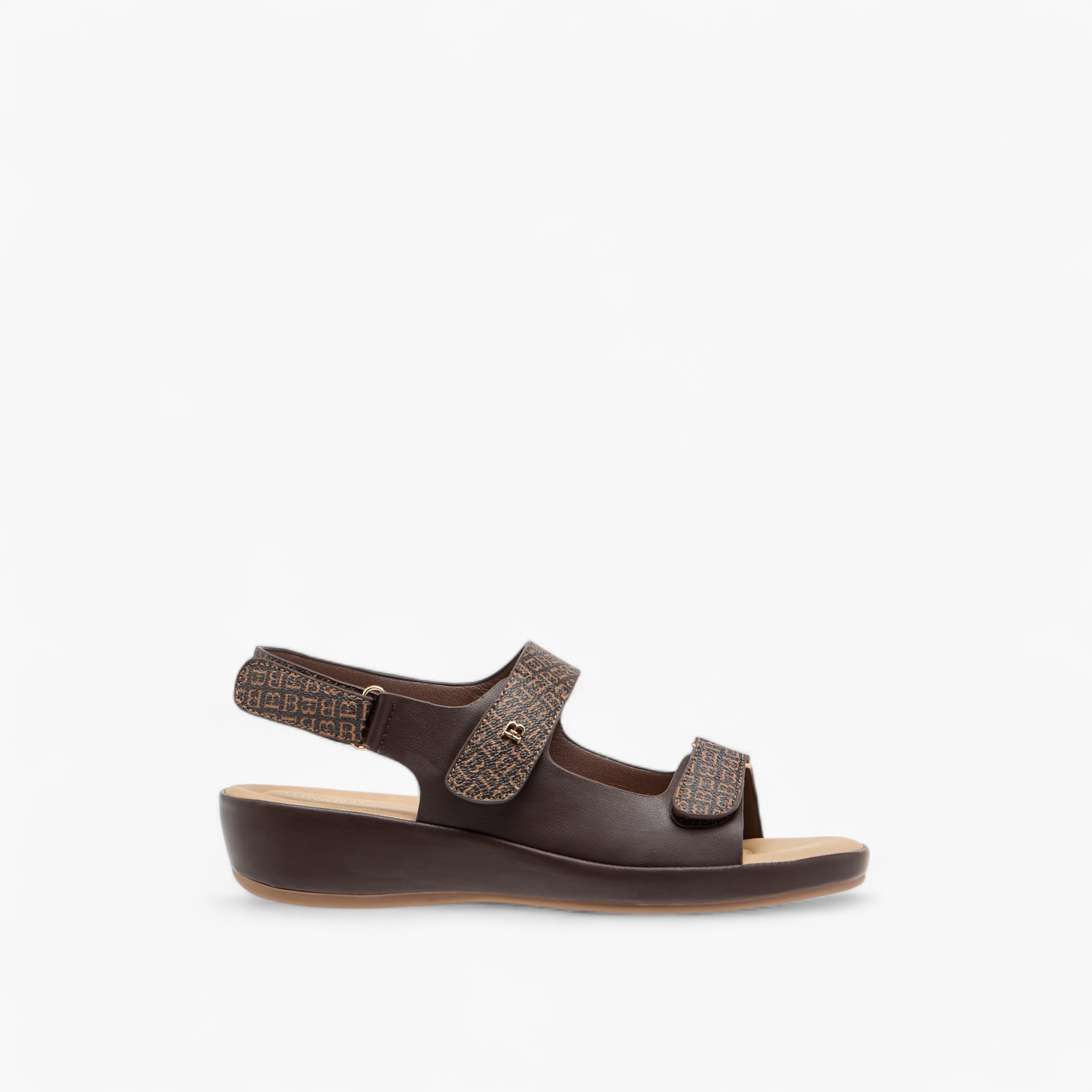 Flora Bella Monogram Print Sandals with Hook and Loop Closure-women-shoes-flats-sandals-image-2