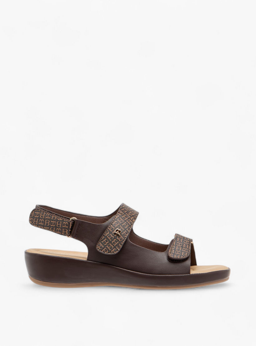 Flora Bella Monogram Print Sandals with Hook and Loop Closure-women-shoes-flats-sandals-image-2