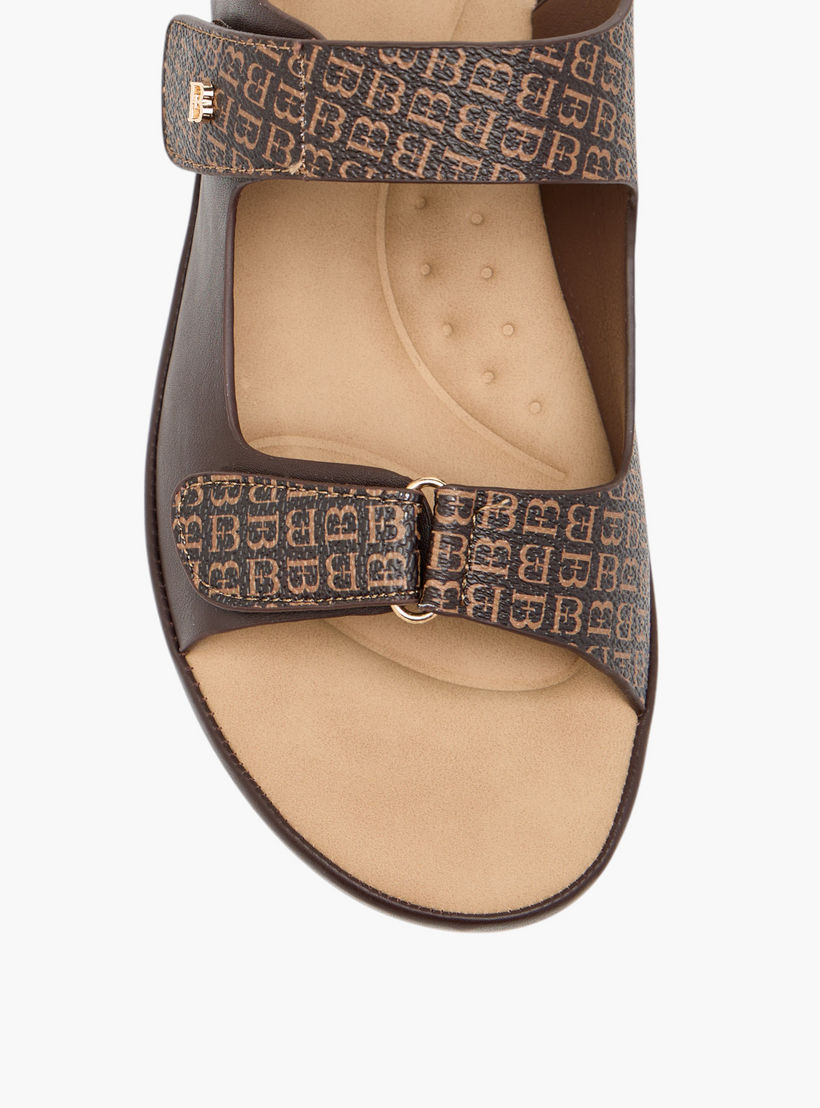 Flora Bella Monogram Print Sandals with Hook and Loop Closure-women-shoes-flats-sandals-image-3