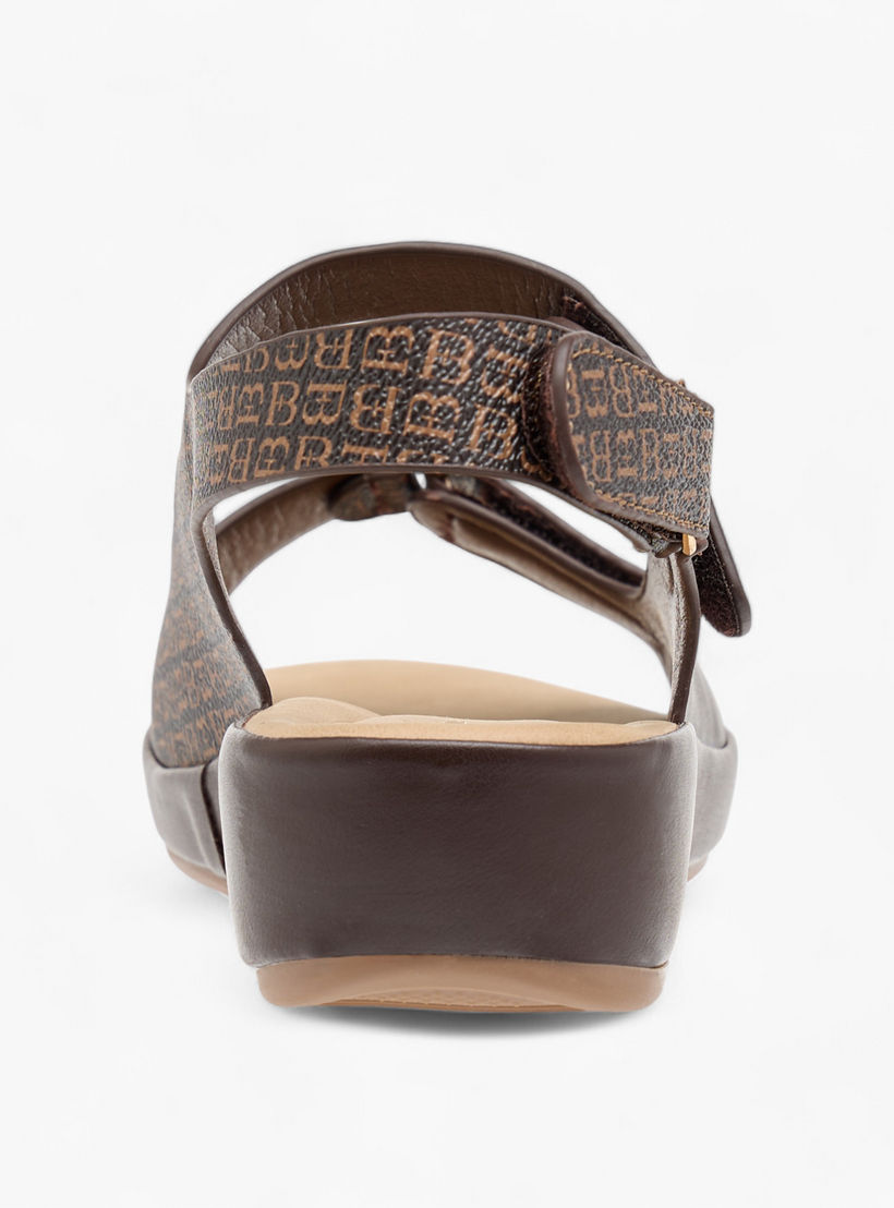Flora Bella Monogram Print Sandals with Hook and Loop Closure-women-shoes-flats-sandals-image-4