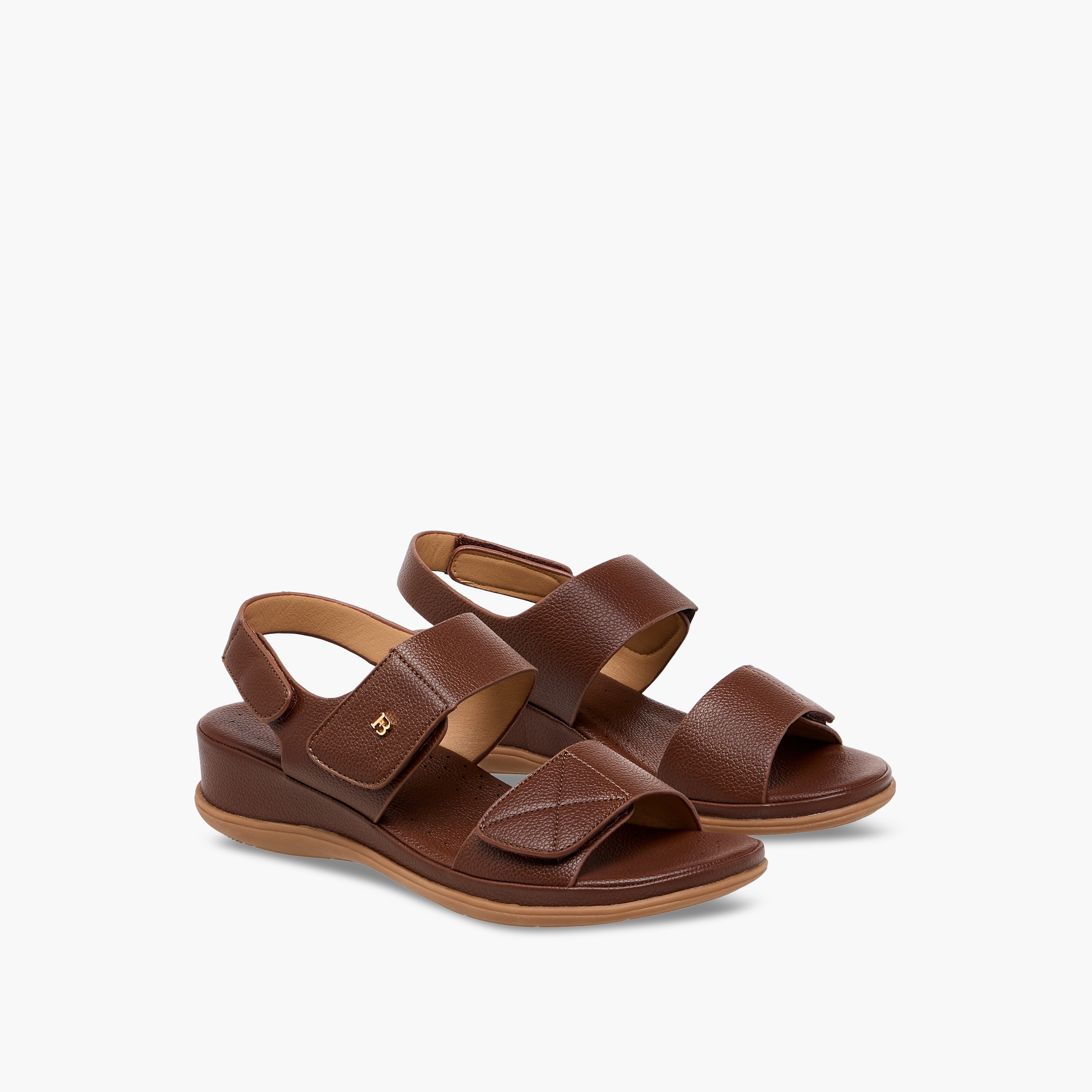 Flora Bella Textured Sandals with Hook and Loop Closure-women-shoes-sandals-heeled-image-1