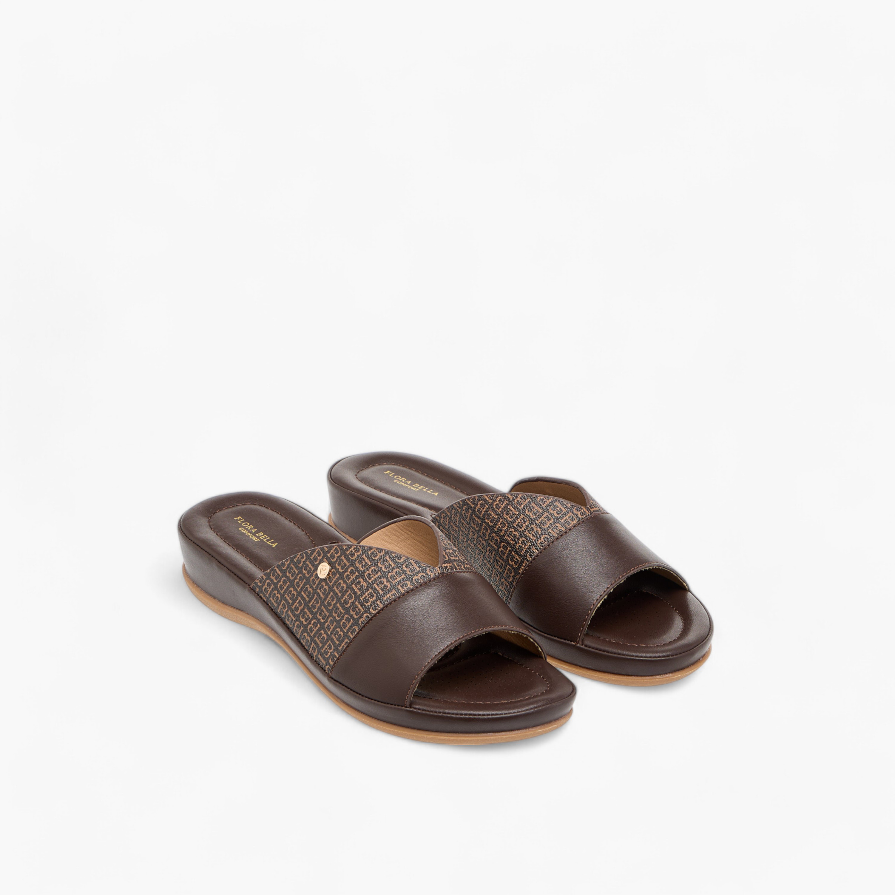 Flora Bella Monogram Print Open Toe Slip-On Sandals-women-shoes-flats-sandals-image-1