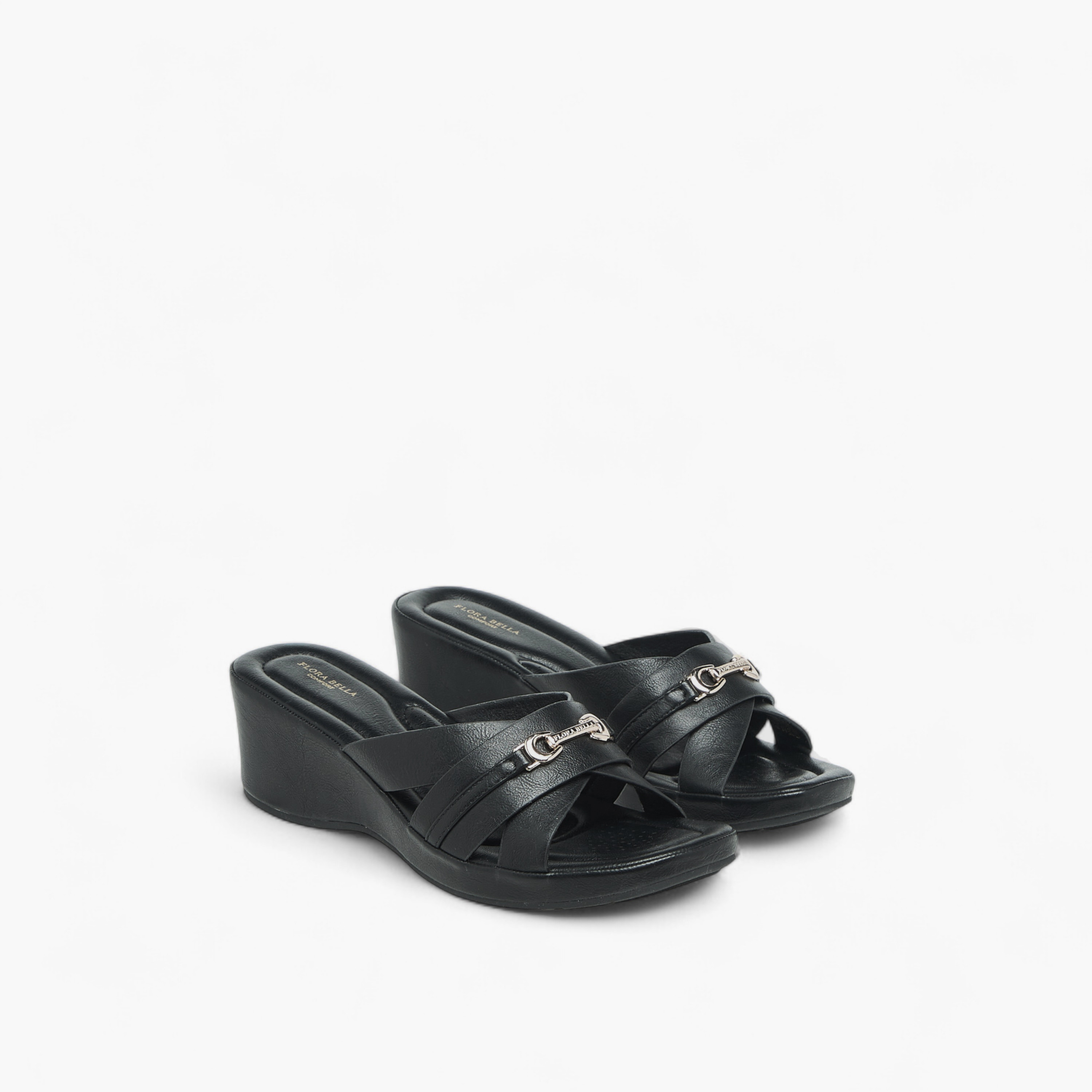 Flora Bella Metal Accent Slip-On Sandals with Wedge Heels-women-shoes-sandals-heeled-image-1