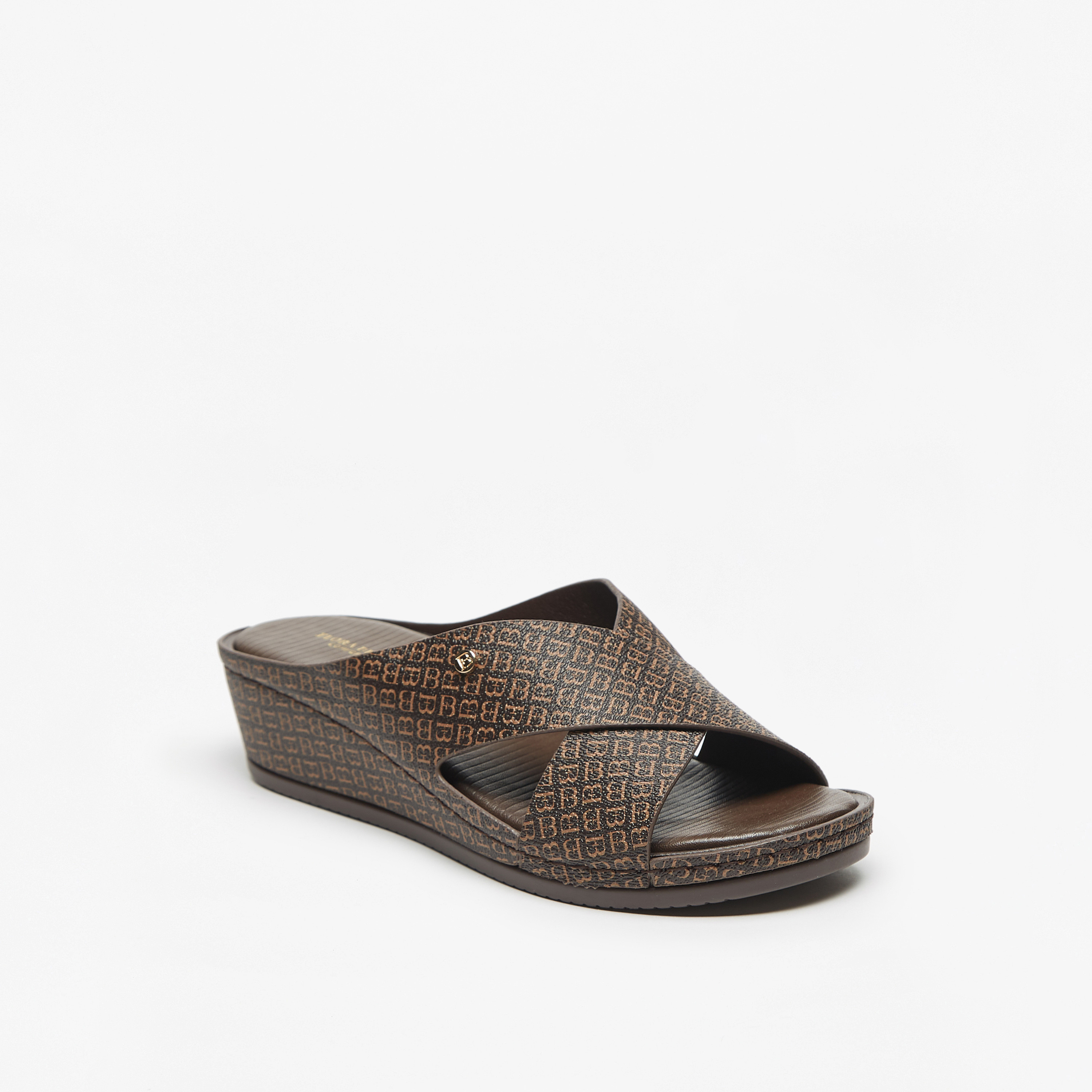 Flora Bella Logo Print Cross Strap Slip On Sandals with Wedge Heels-women-shoes-sandals-heeled-image-1