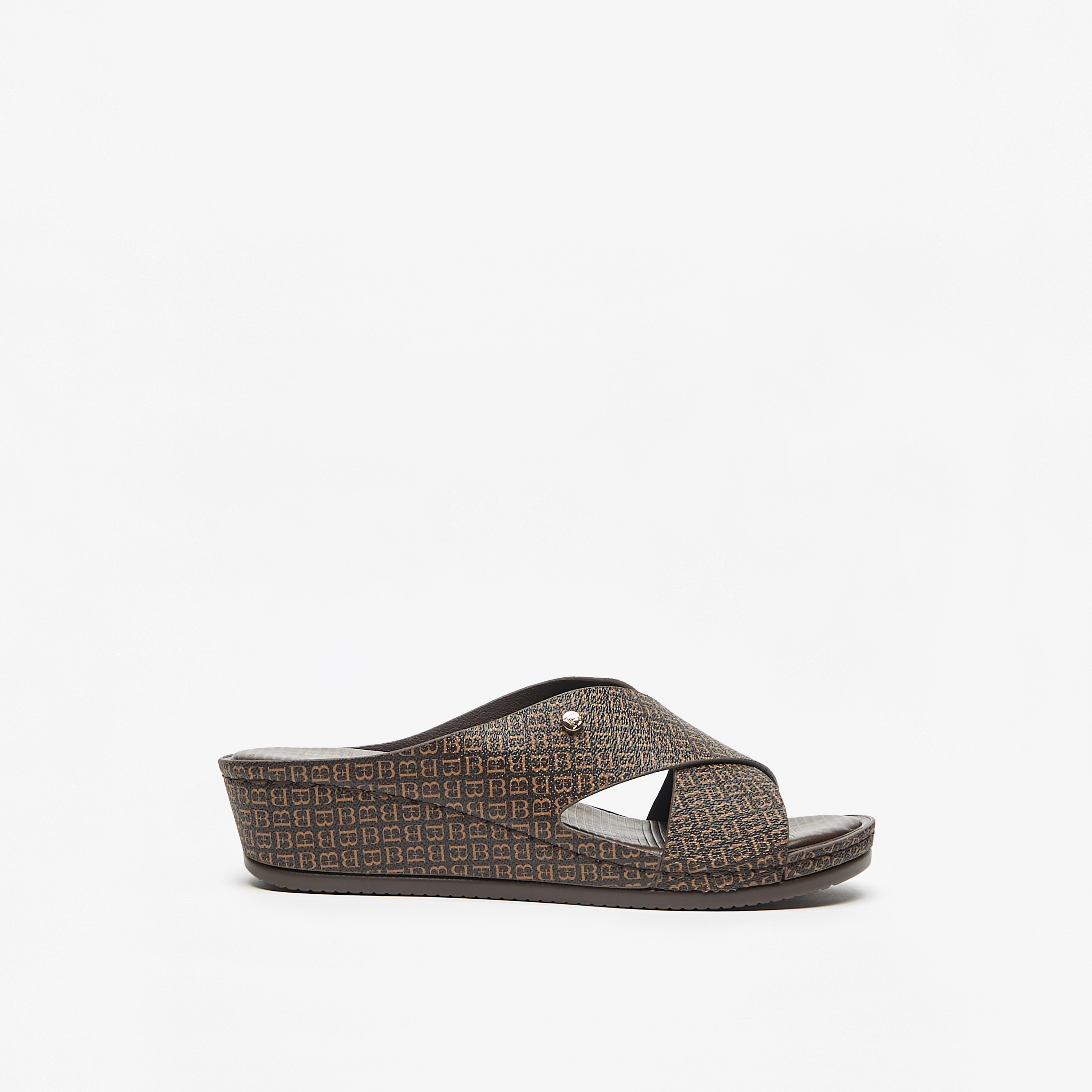 Flora Bella Logo Print Cross Strap Slip On Sandals with Wedge Heels-women-shoes-sandals-heeled-image-3