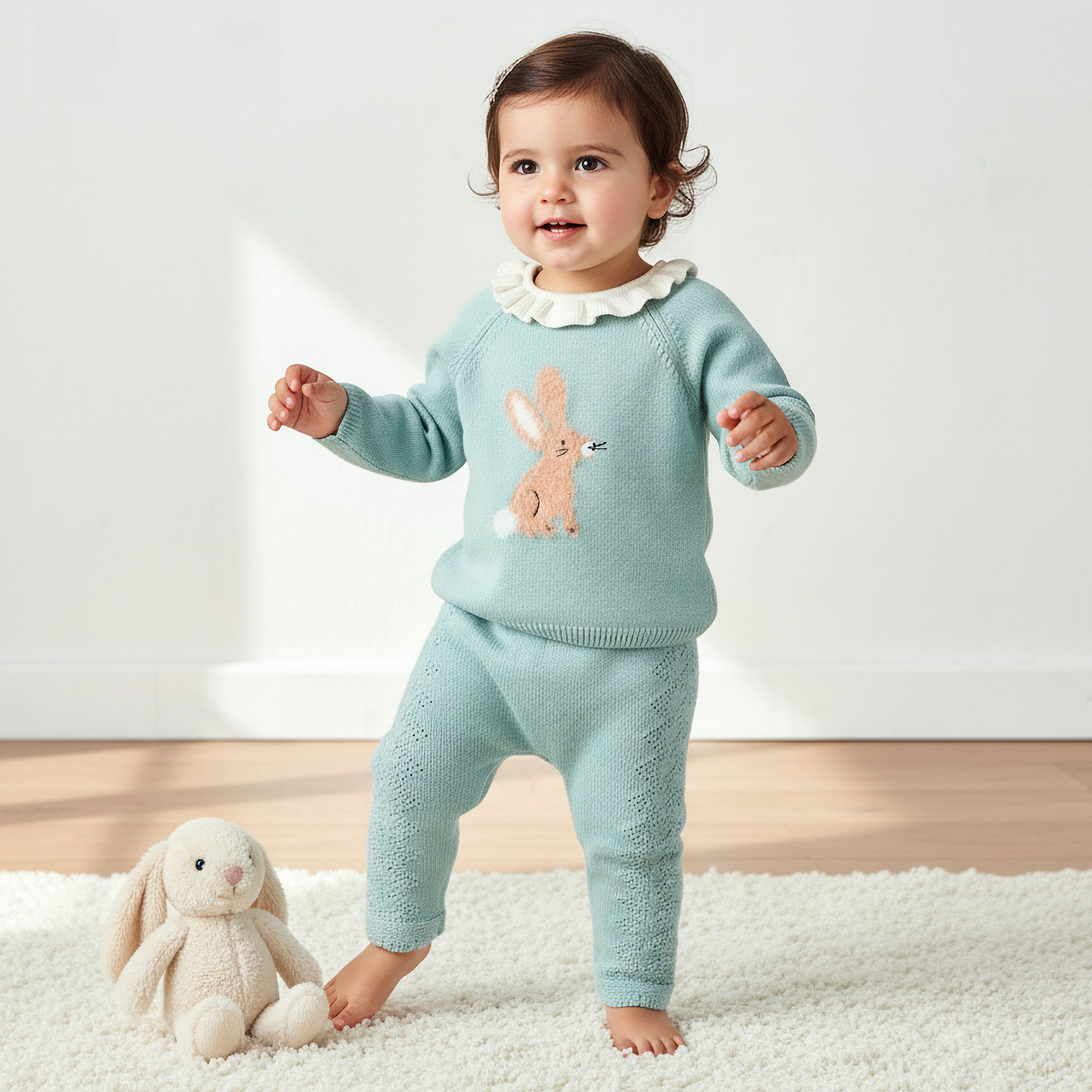 Juniors Bunny Textured Long Sleeves Sweater and Elasticated Pyjama Set-baby-girls-clothing-nightwear-pyjamasets-image-2