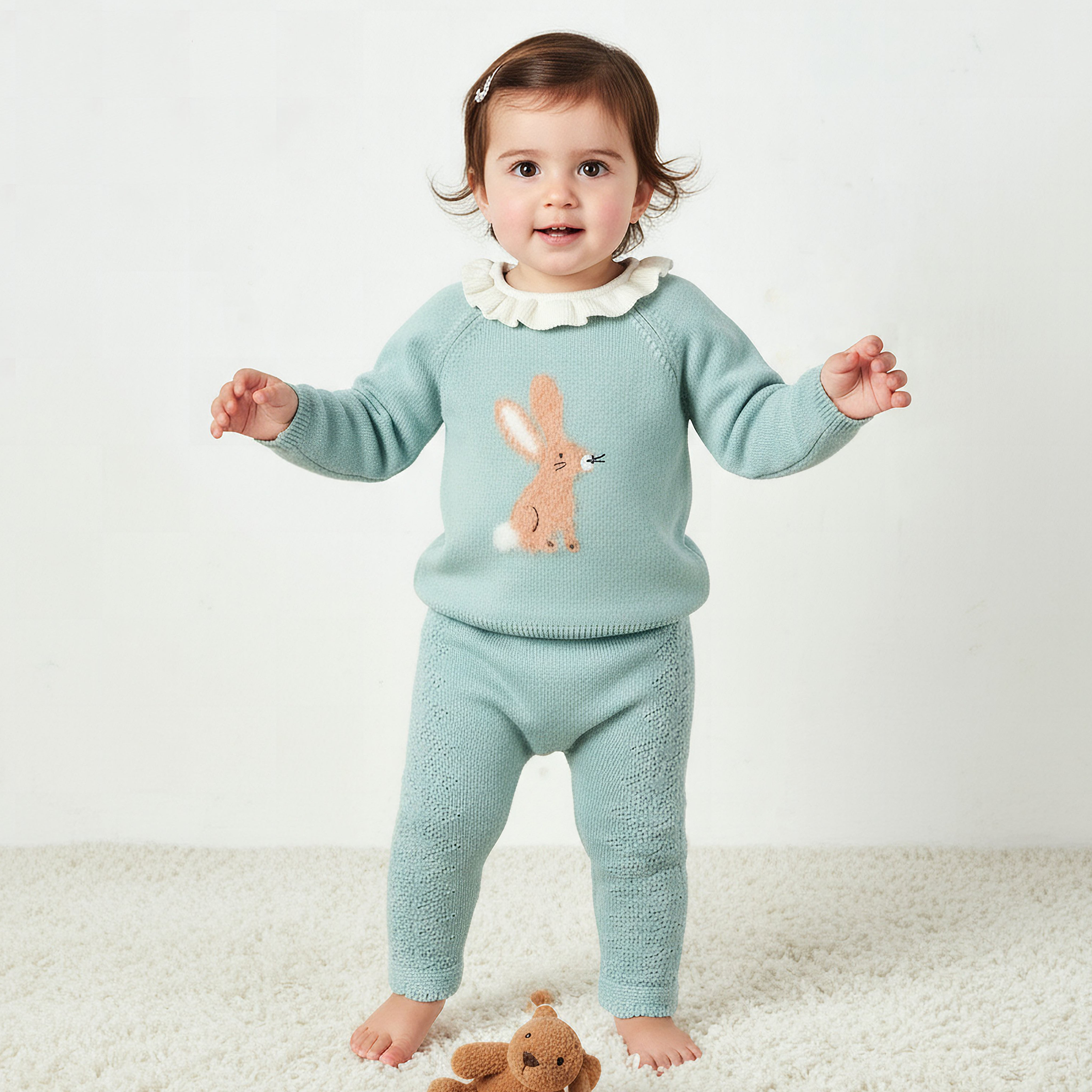 Juniors Bunny Textured Long Sleeves Sweater and Elasticated Pyjama Set-baby-girls-clothing-nightwear-pyjamasets-image-1