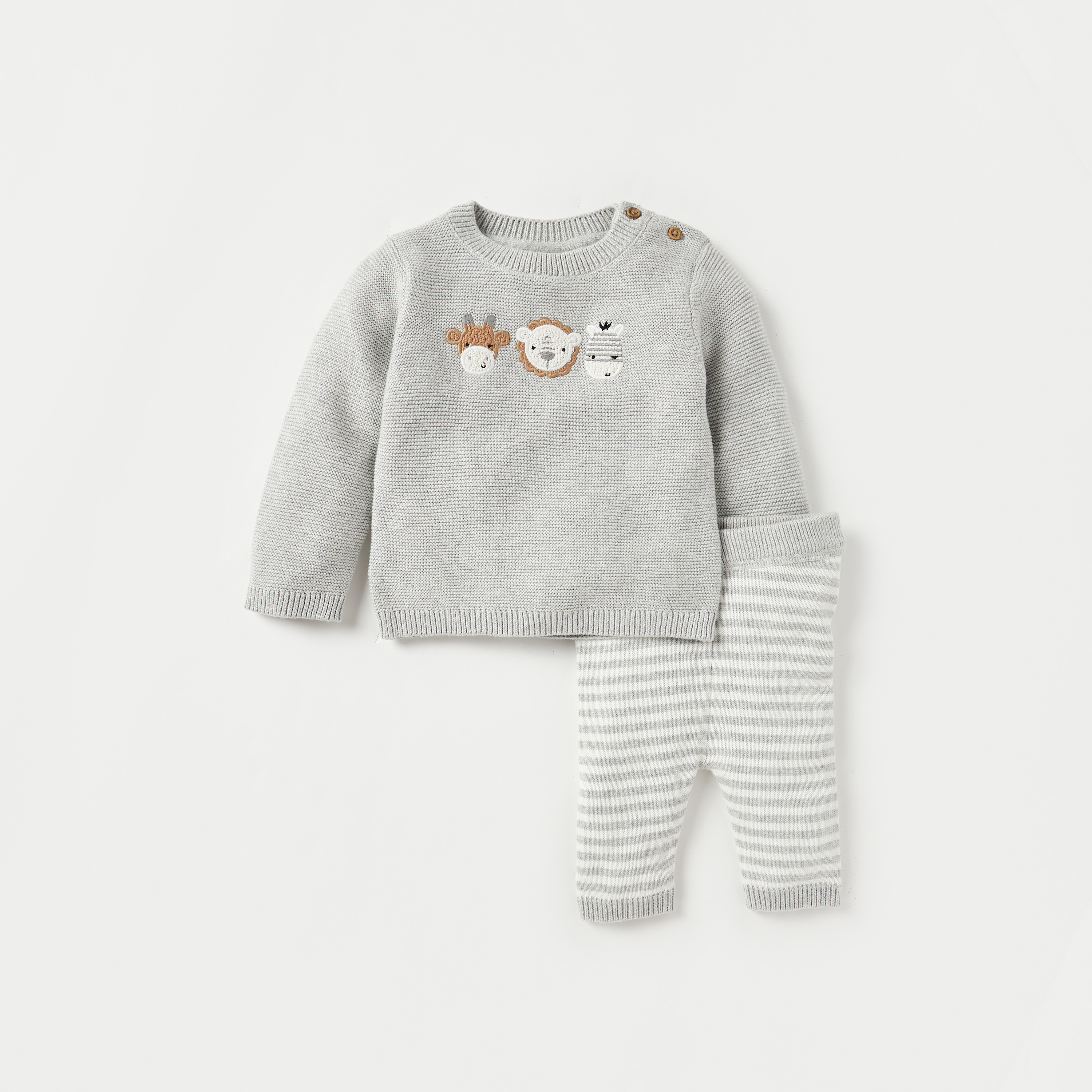 Juniors Animal Face Embroidered T-shirt and Pyjama Set-boys-clothing-nightwear-image-1