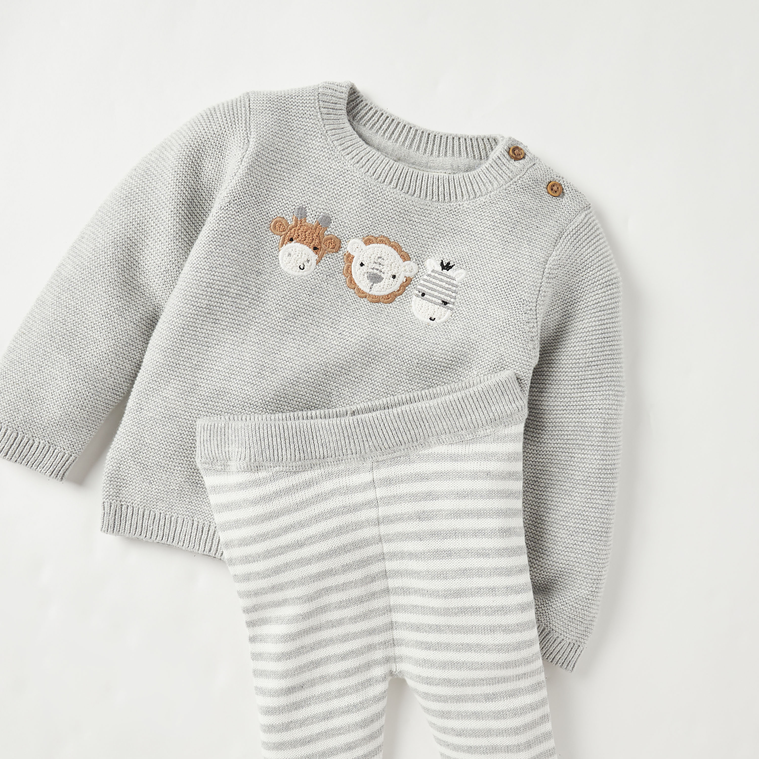 Juniors Animal Face Embroidered T-shirt and Pyjama Set-boys-clothing-nightwear-image-4