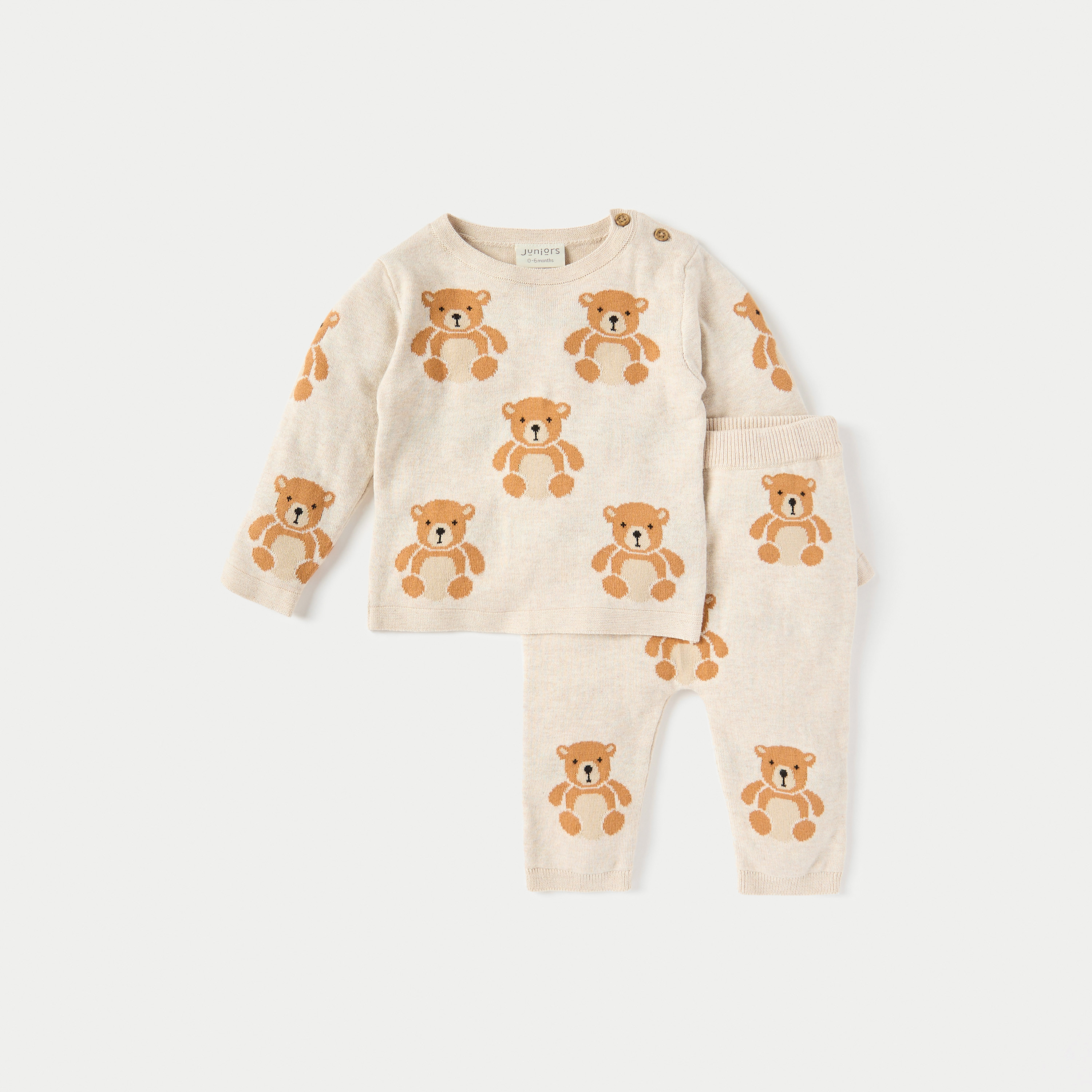 Juniors All-Over Bear Long Sleeves T-shirt and Elasticated Pyjama Set-baby-boys-clothing-winterwear-setsandcoords-image-1