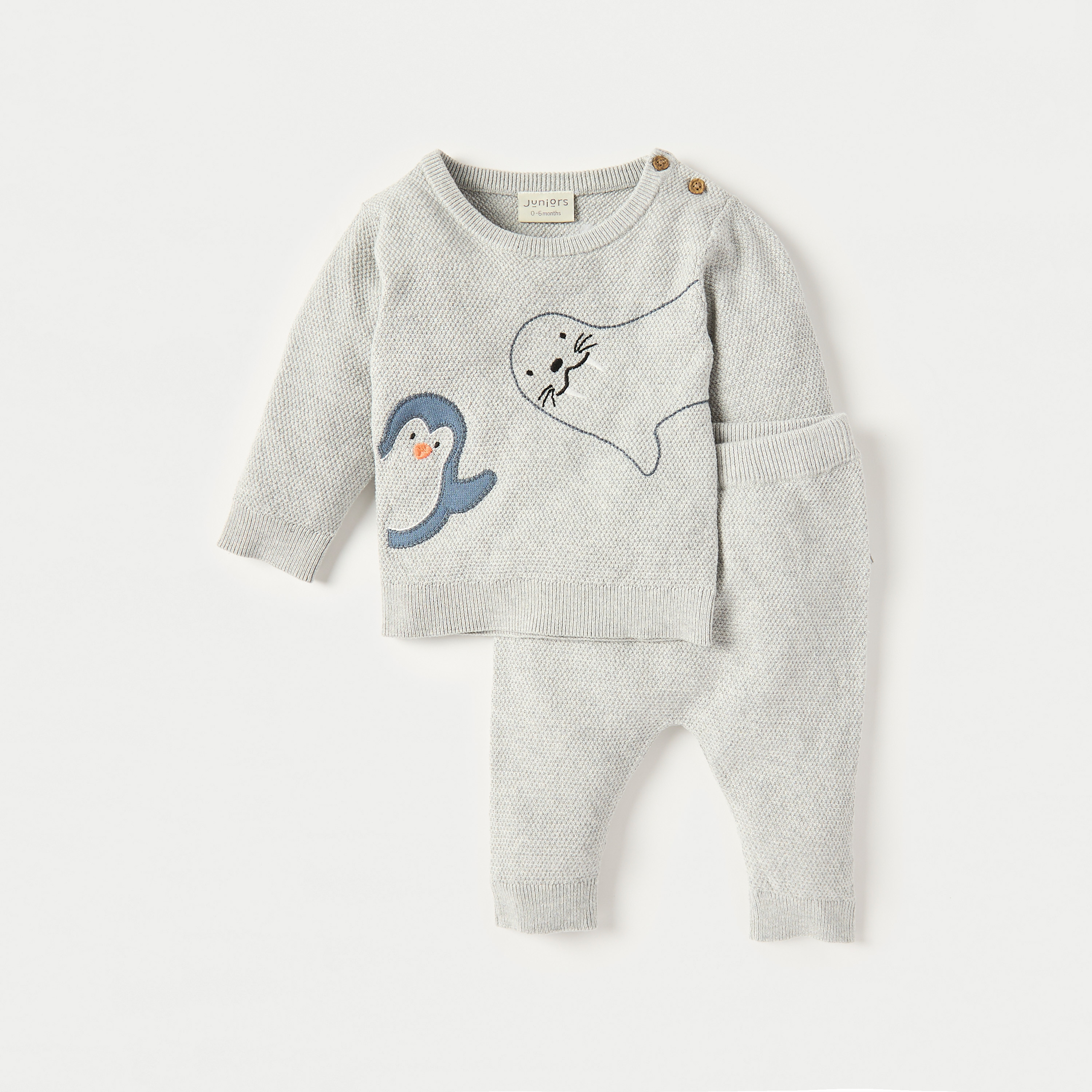 Juniors Applique Detail Long Sleeves T-shirt and Elasticated Pyjama Set-baby-boys-clothing-nightwear-pyjamasets-image-1