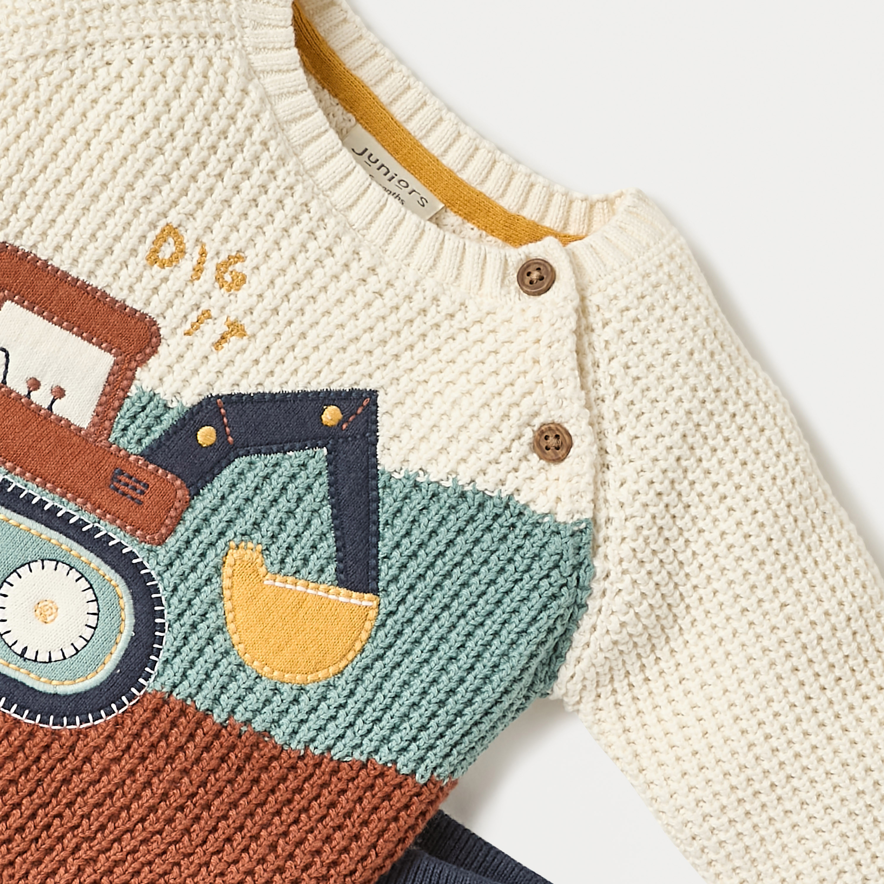 Juniors Construction Vehicle Embroidered Sweater and Pyjama Set-baby-boys-clothing-winterwear-setsandcoords-image-5