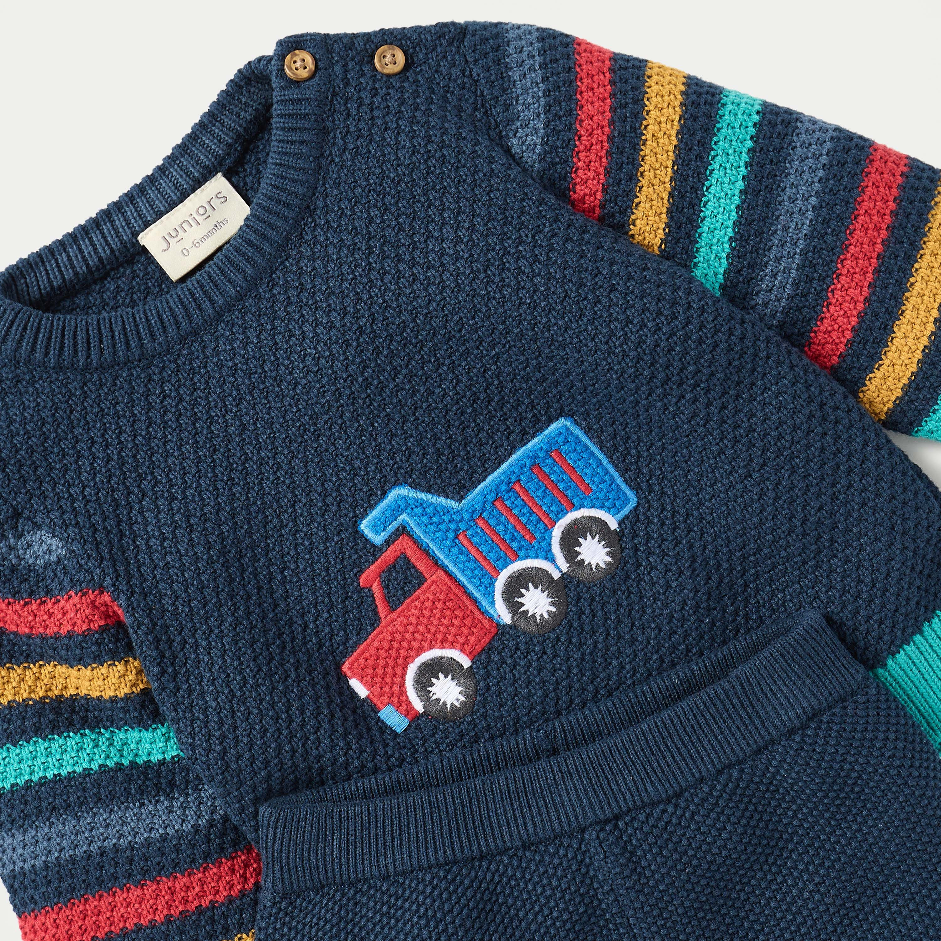 طقم بنطلون بيجاما وكنزة مطرزة من جونيورز-baby-boys-clothing-winterwear-setsandcoords-image-2