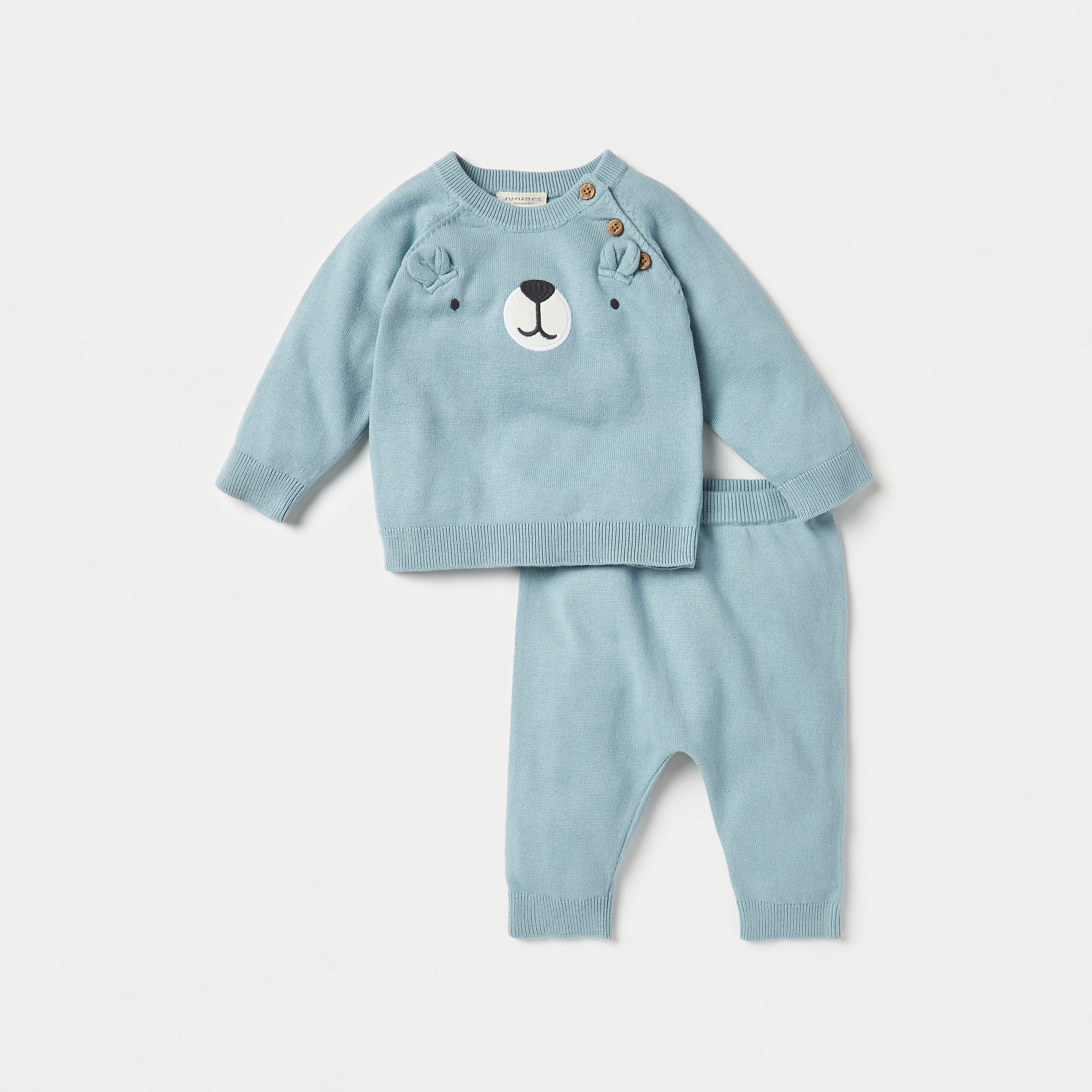 Juniors Animal Face Applique Long Sleeves T-shirt and Pyjama Set-baby-boys-clothing-winterwear-setsandcoords-image-1