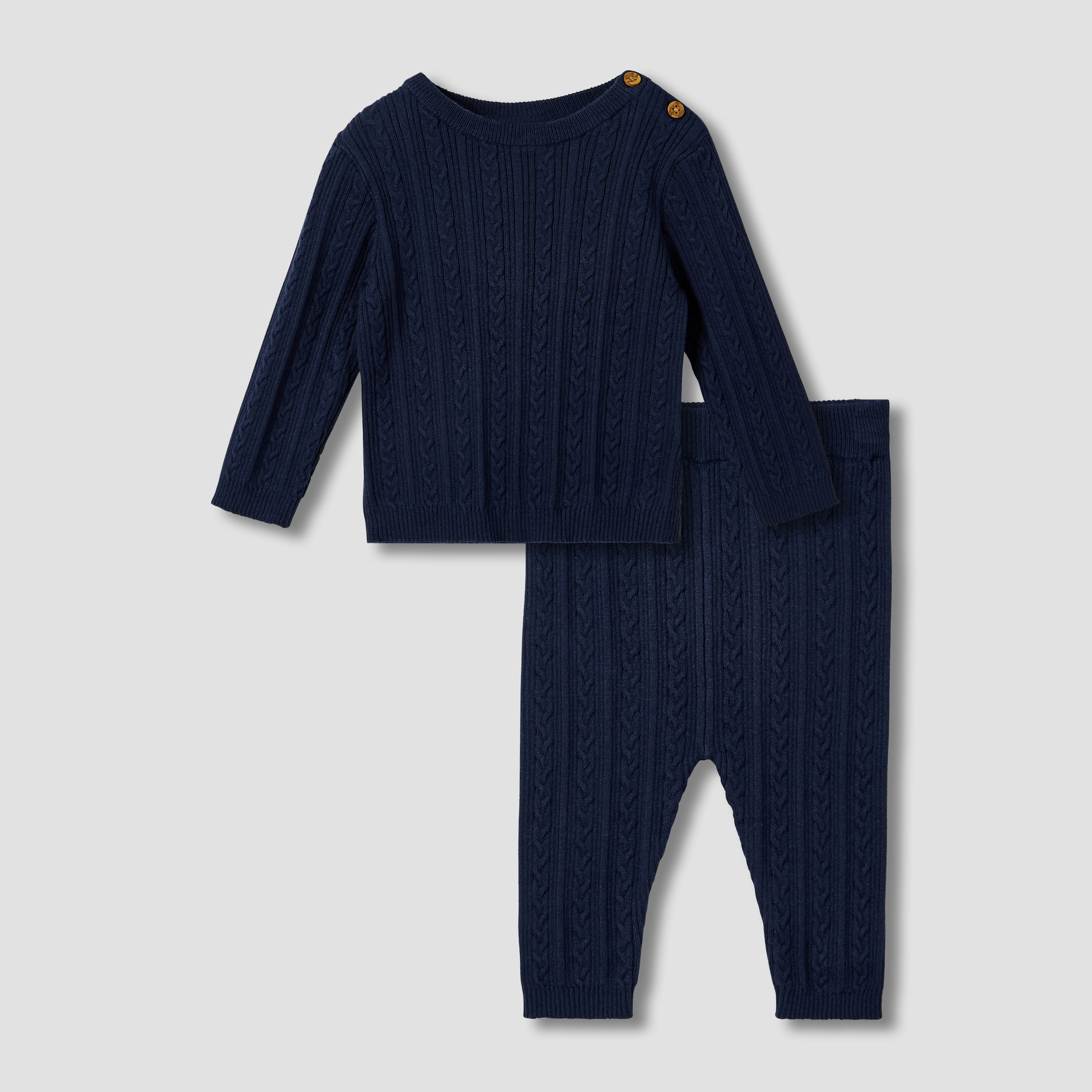 Juniros Cotton Round Neck Long Sleeve Pyjama Set with Knit Texture-baby-boys-clothing-winterwear-setsandcoords-image-1
