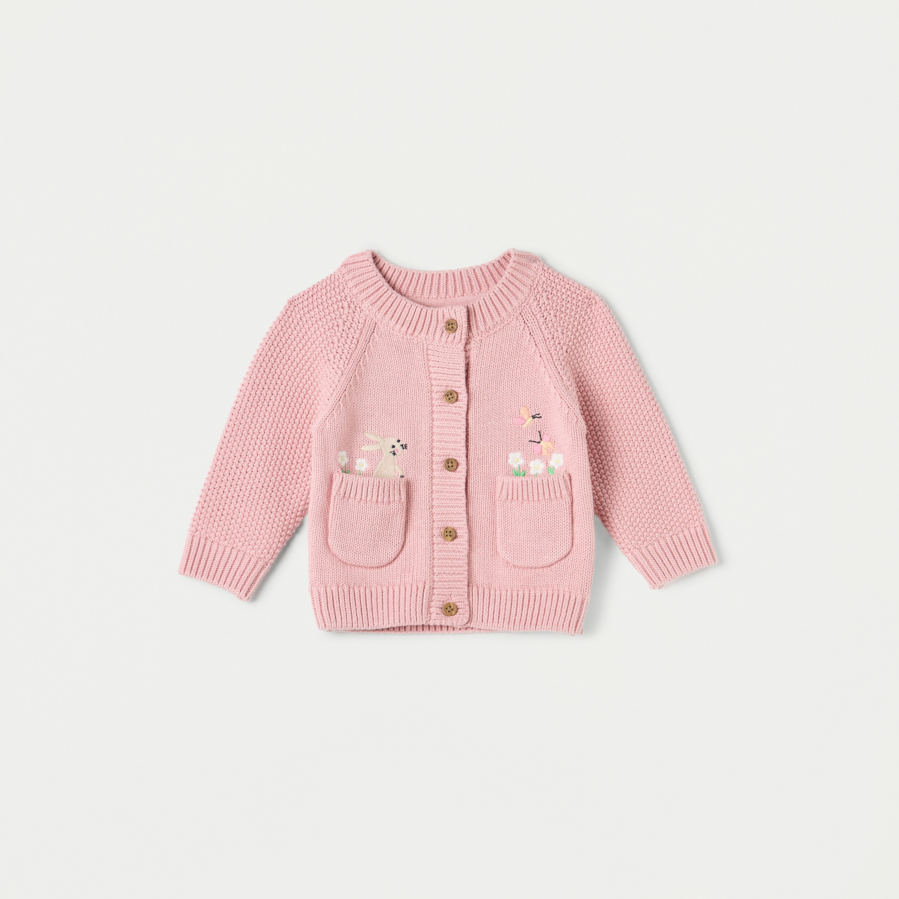 Juniors Embroidered Cardigan with Long Sleeves and Pockets