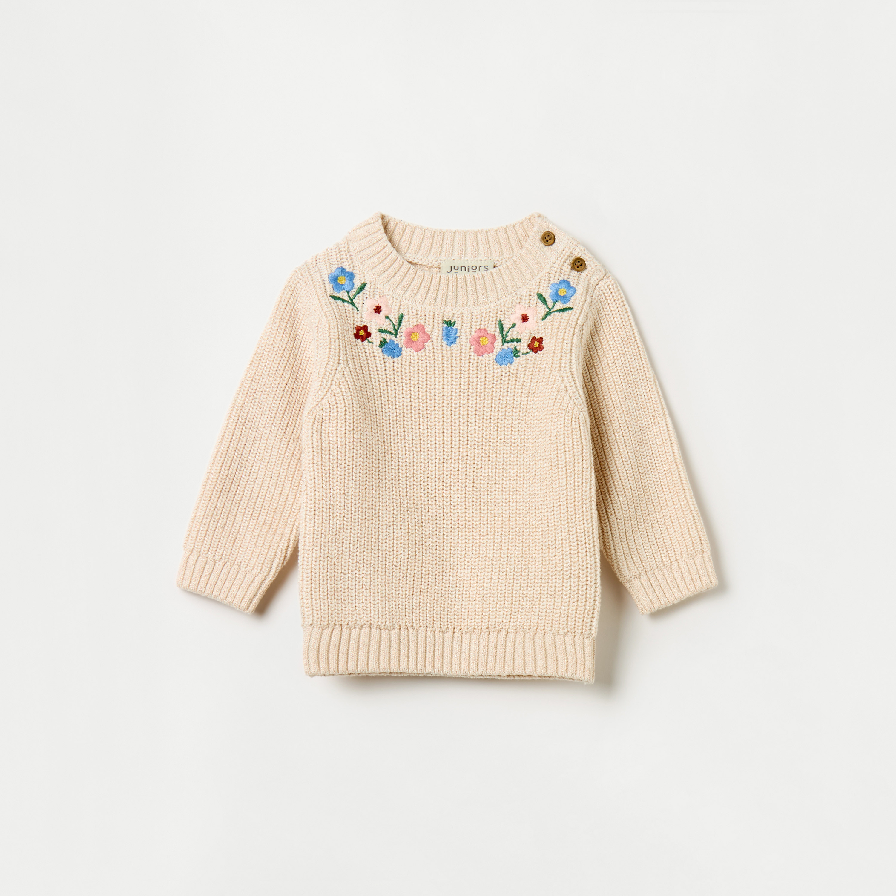 Juniors Floral Embroidered Sweater with Long Sleeves-baby-girls-clothing-jumpersandcardigans-image-2