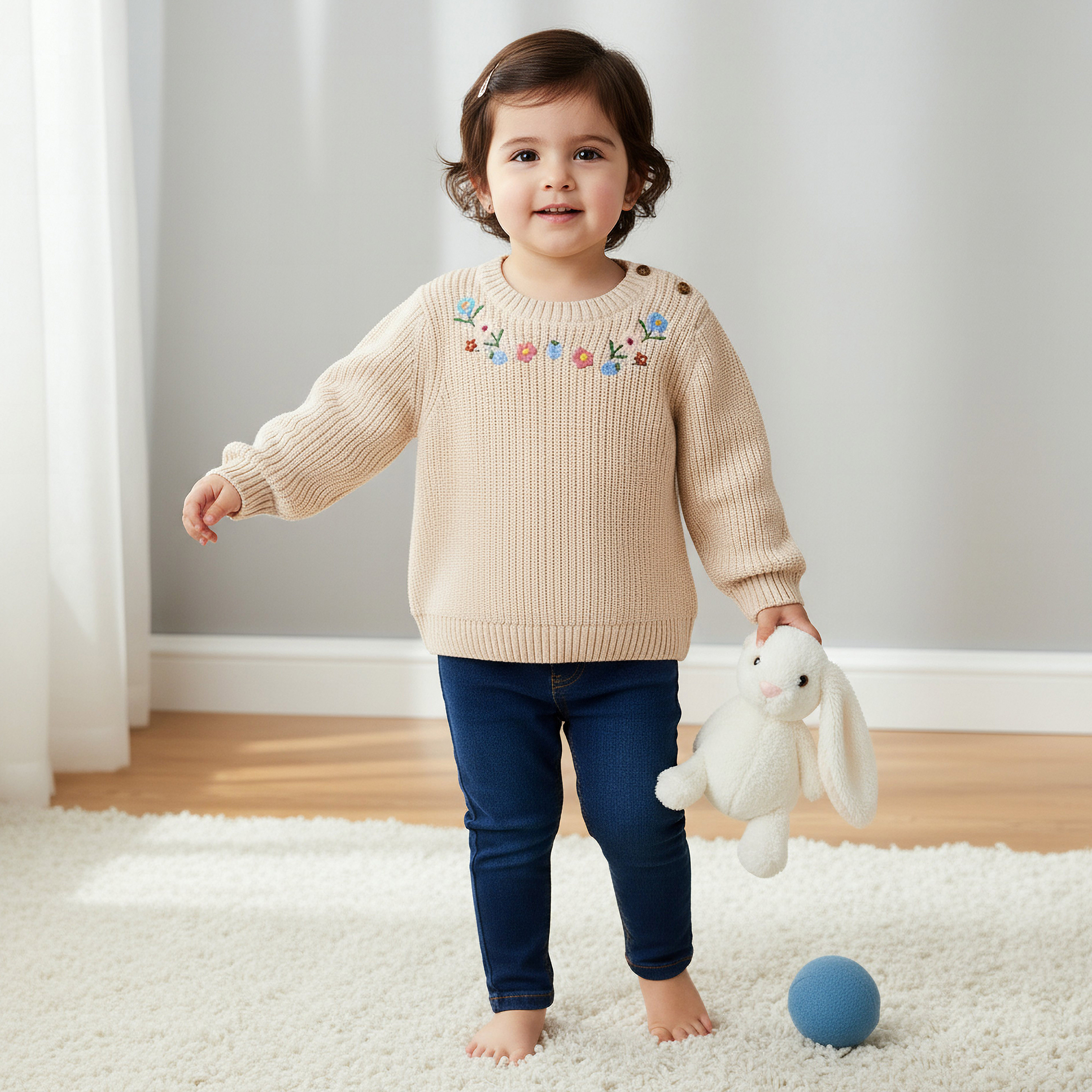 Juniors Floral Embroidered Sweater with Long Sleeves-baby-girls-clothing-jumpersandcardigans-image-1