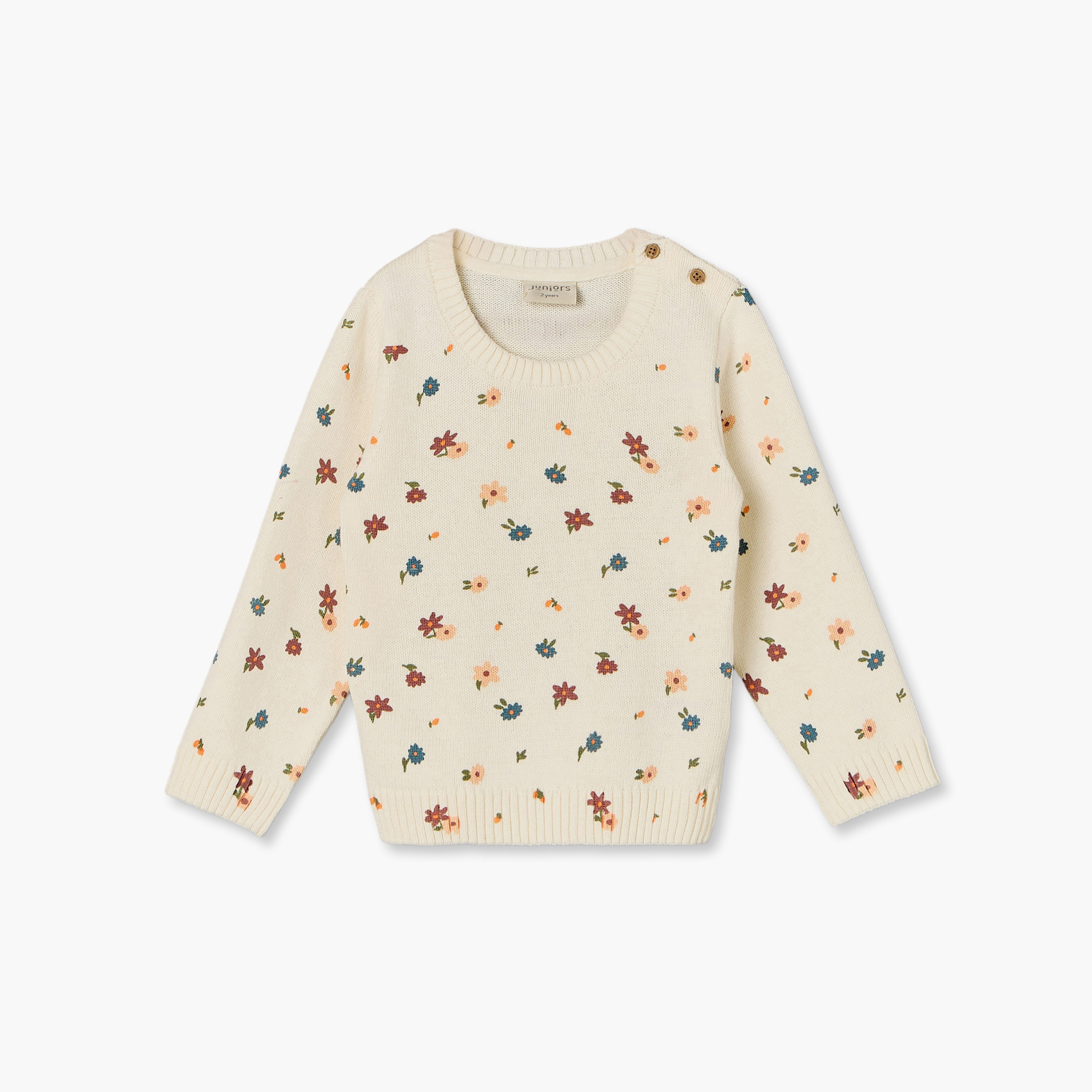 Juniors All-Over Floral Print Sweater with Crew Neck and Long Sleeves-baby-girls-clothing-jumpersandcardigans-image-1
