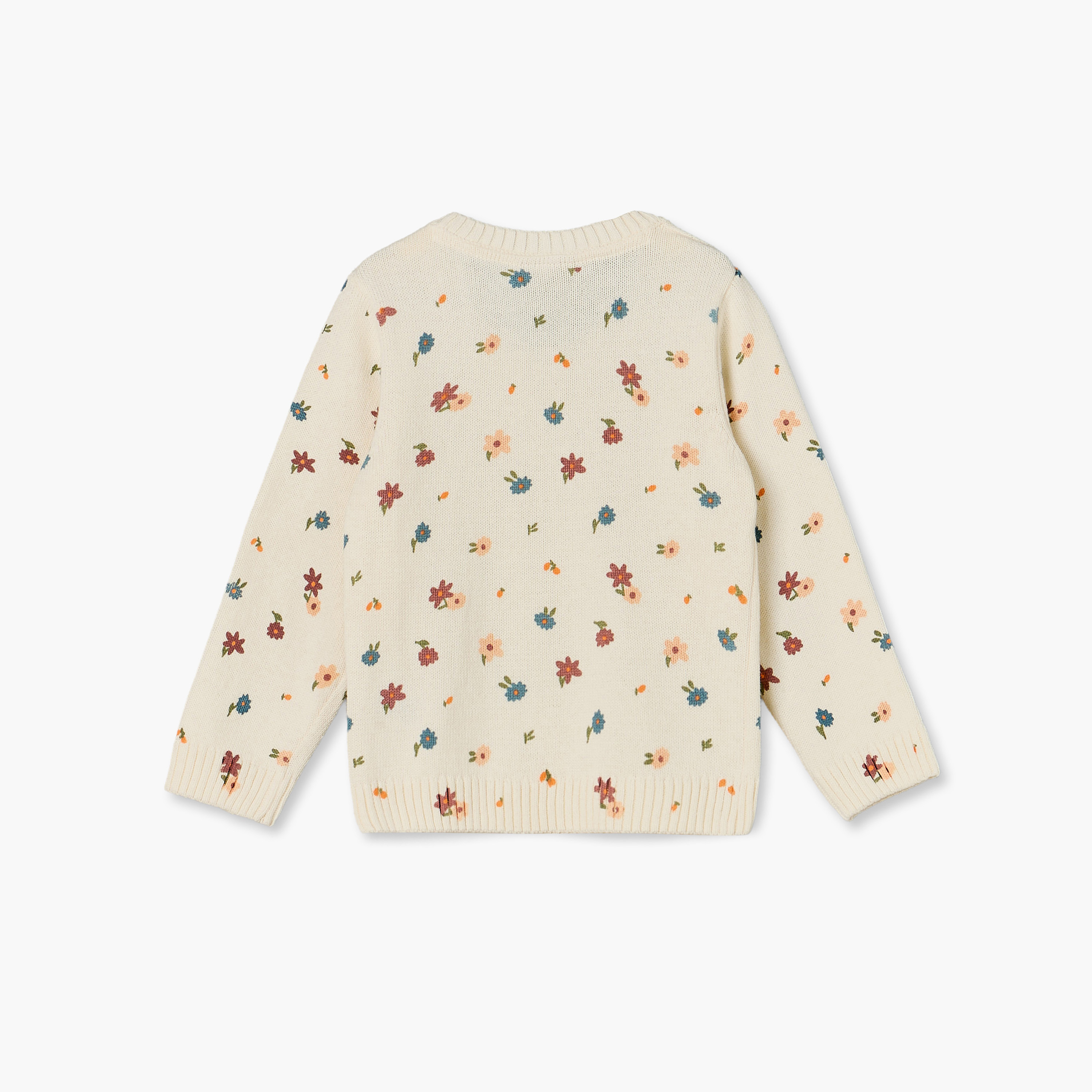 Juniors All-Over Floral Print Sweater with Crew Neck and Long Sleeves-baby-girls-clothing-jumpersandcardigans-image-2
