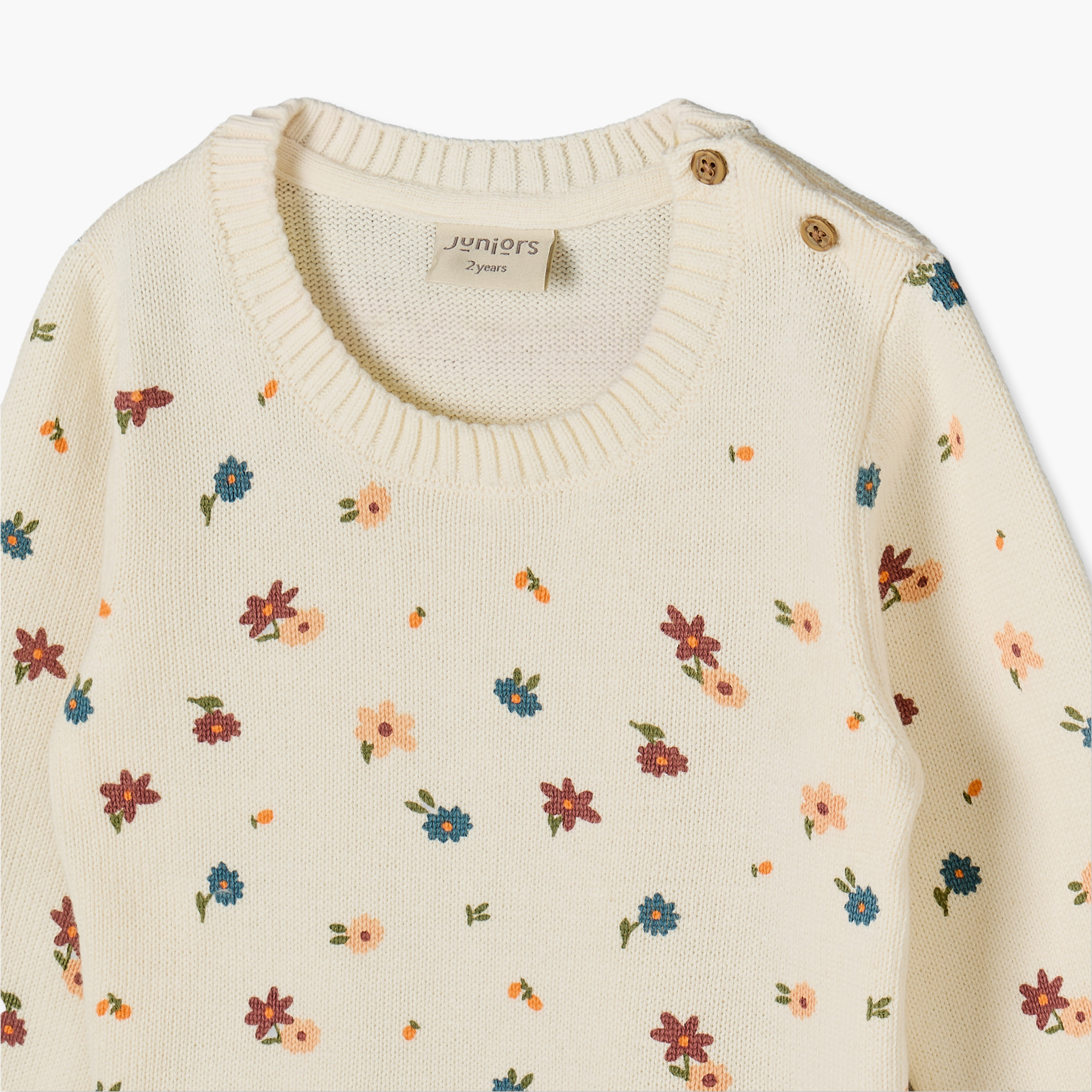 Juniors All-Over Floral Print Sweater with Crew Neck and Long Sleeves-baby-girls-clothing-jumpersandcardigans-image-3
