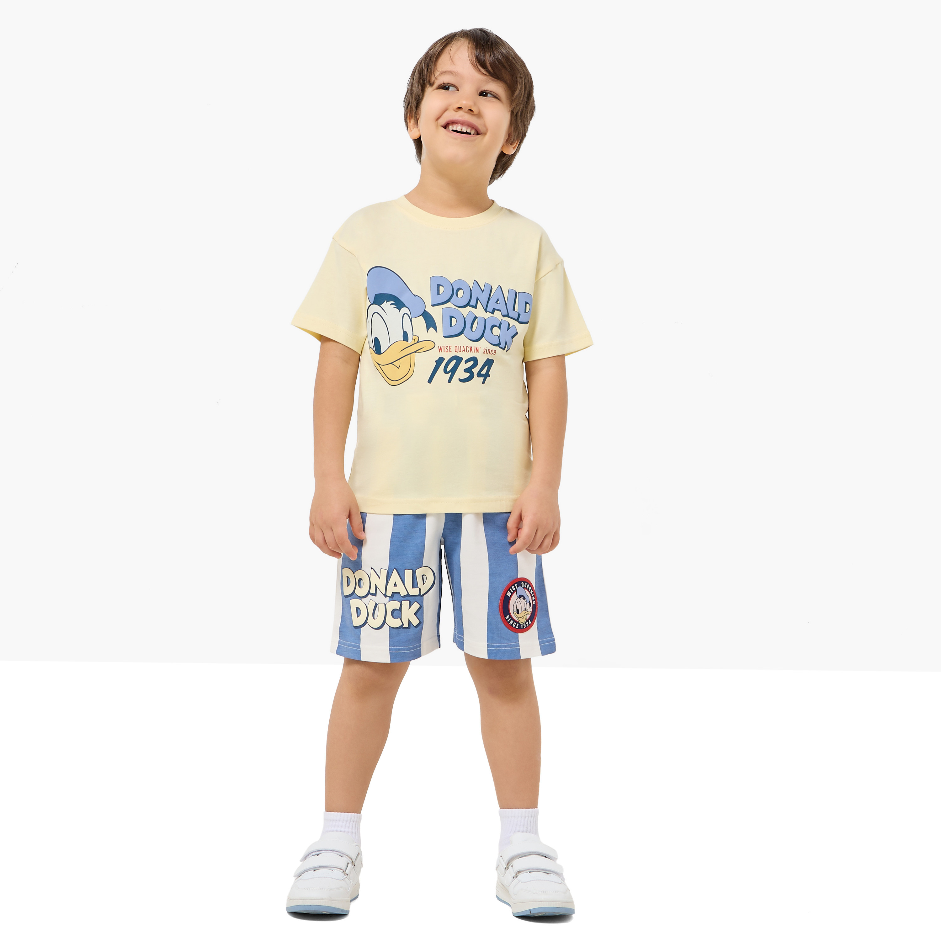 Disney Crew Neck Short Sleeves T-shirt and Shorts Set with Donald Duck Print-boys-clothing-setsandcoords-image-1