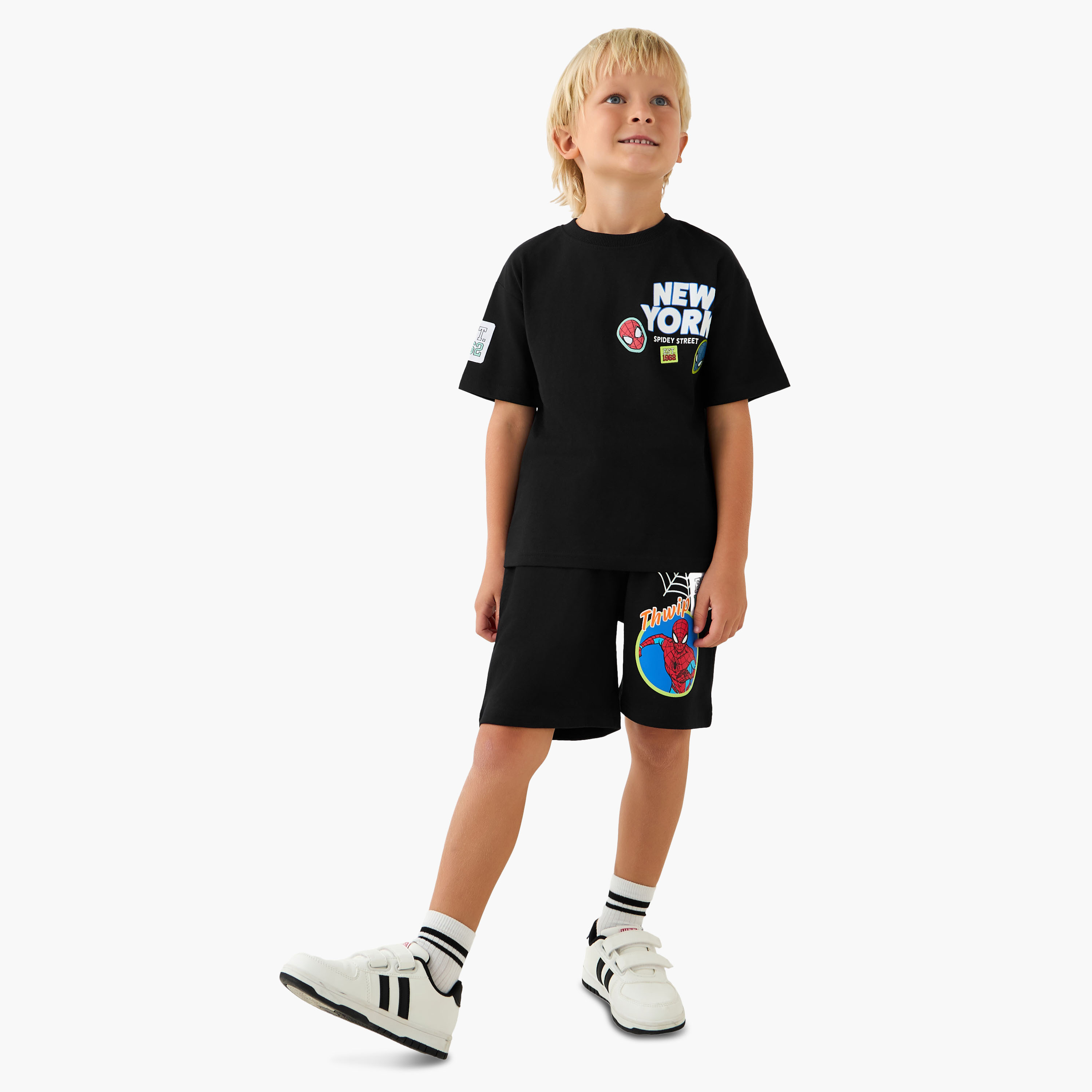 طقم شورت وتيشيرت بياقة ضيقة وأكمام قصيرة وطبعات سبايدرمان-boys-clothing-setsandcoords-image-1