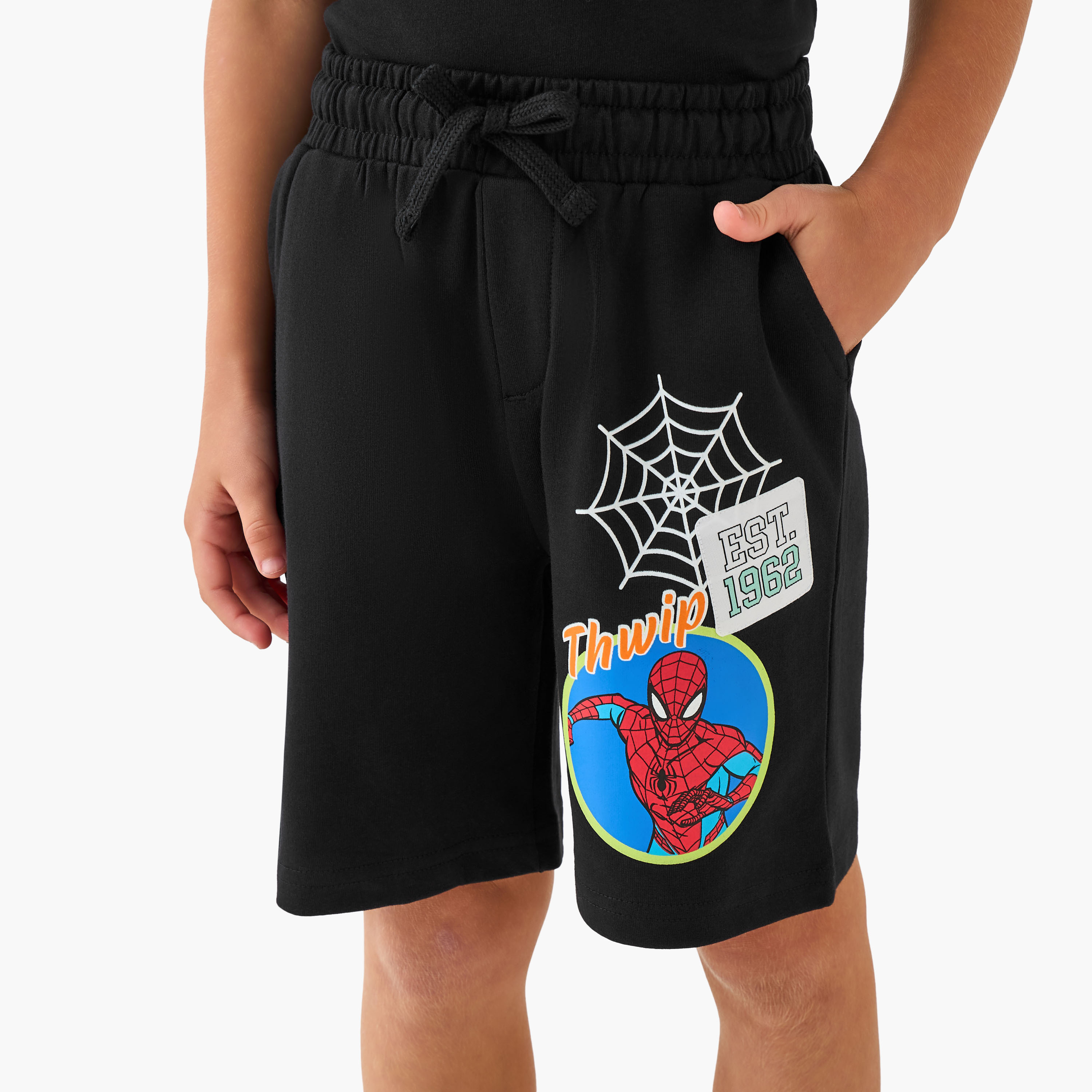 طقم شورت وتيشيرت بياقة ضيقة وأكمام قصيرة وطبعات سبايدرمان-boys-clothing-setsandcoords-image-3