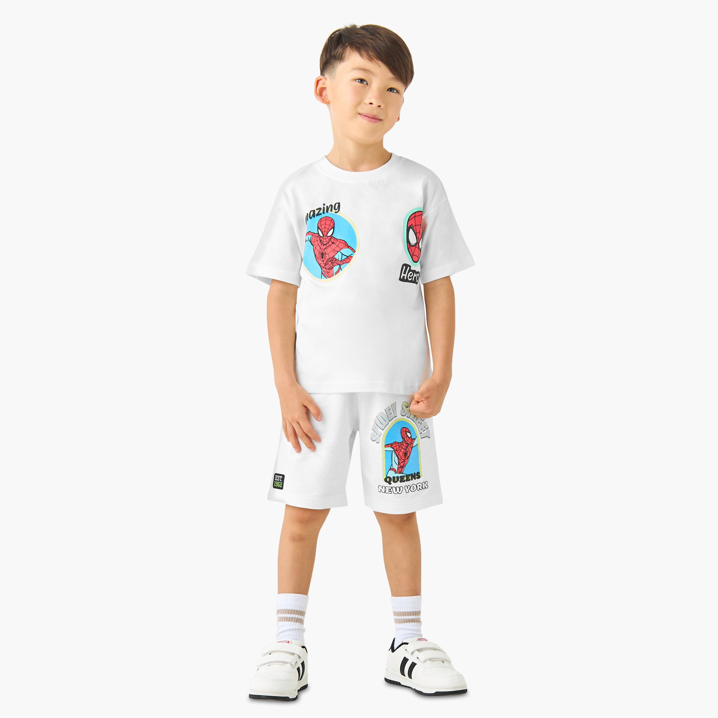 Crew Neck Short Sleeves T-shirt and Shorts Set with Spider-Man Print-boys-clothing-setsandcoords-image-1