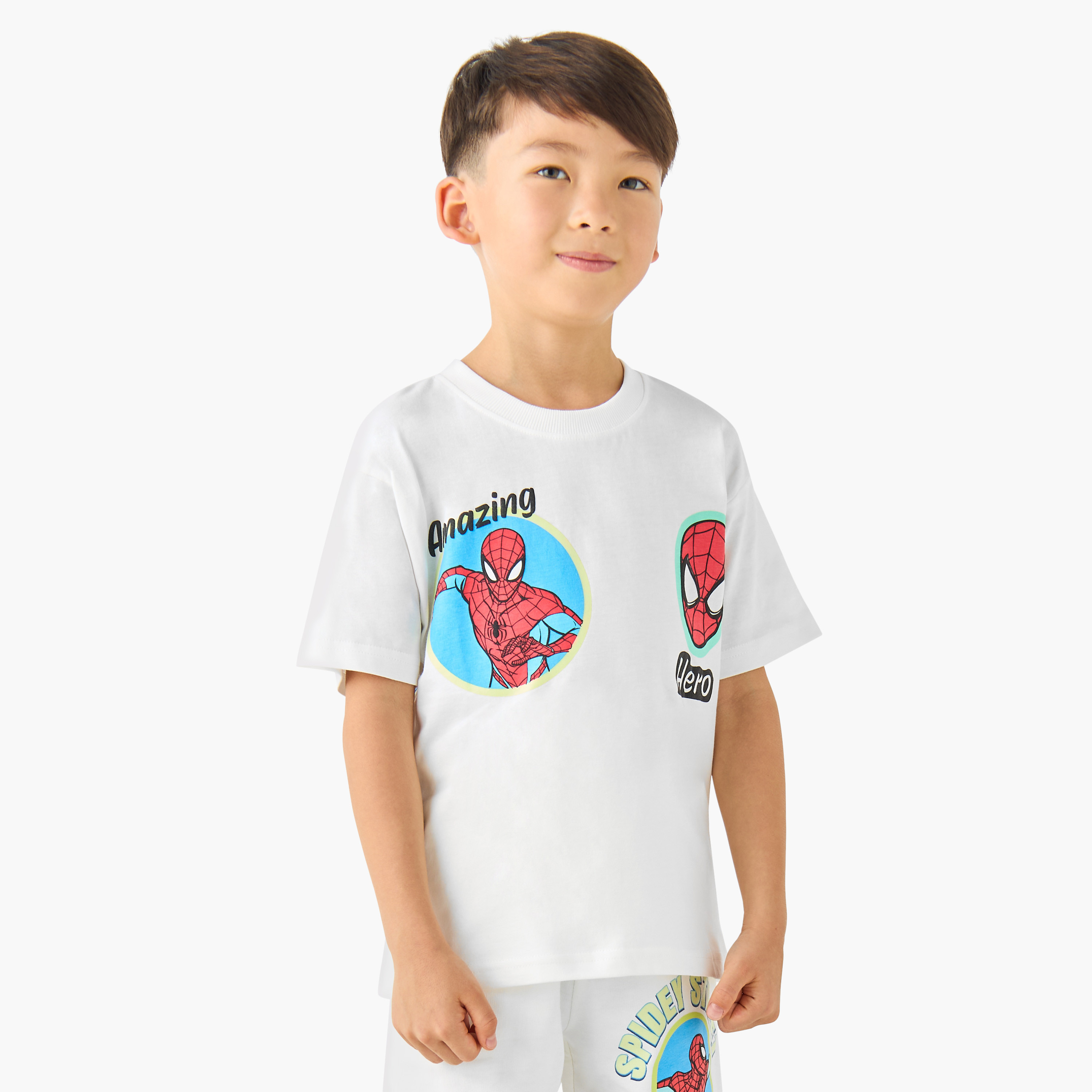 Crew Neck Short Sleeves T-shirt and Shorts Set with Spider-Man Print-boys-clothing-setsandcoords-image-2
