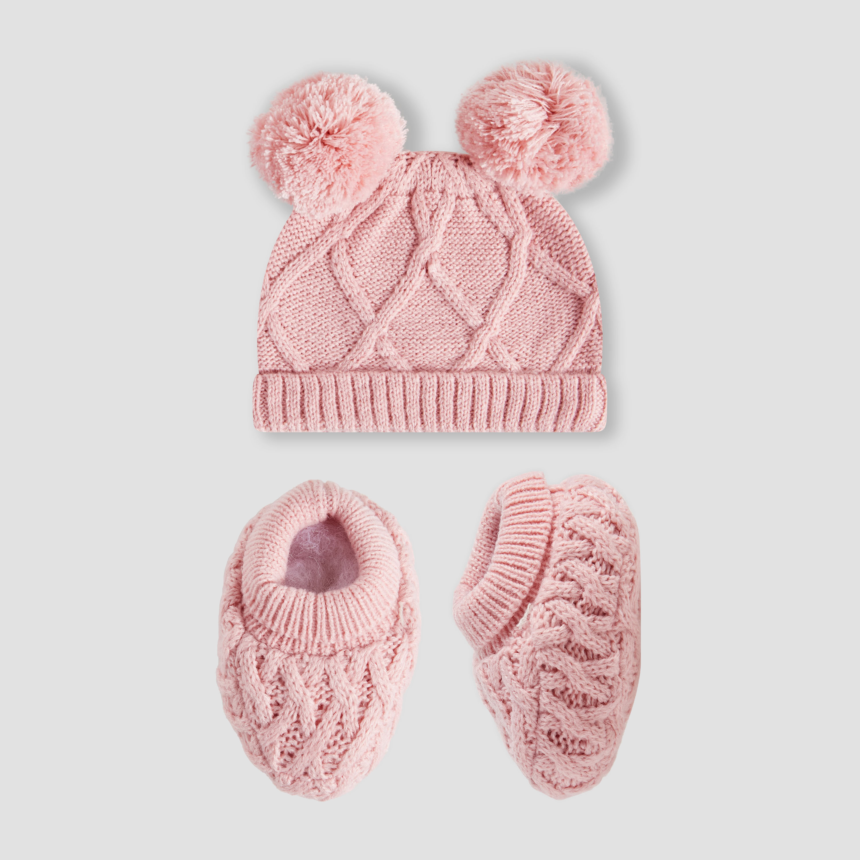 Juniors Cap and Booties with Knit Texture-baby-girls-clothing-winterwear-winteraccessories-image-1