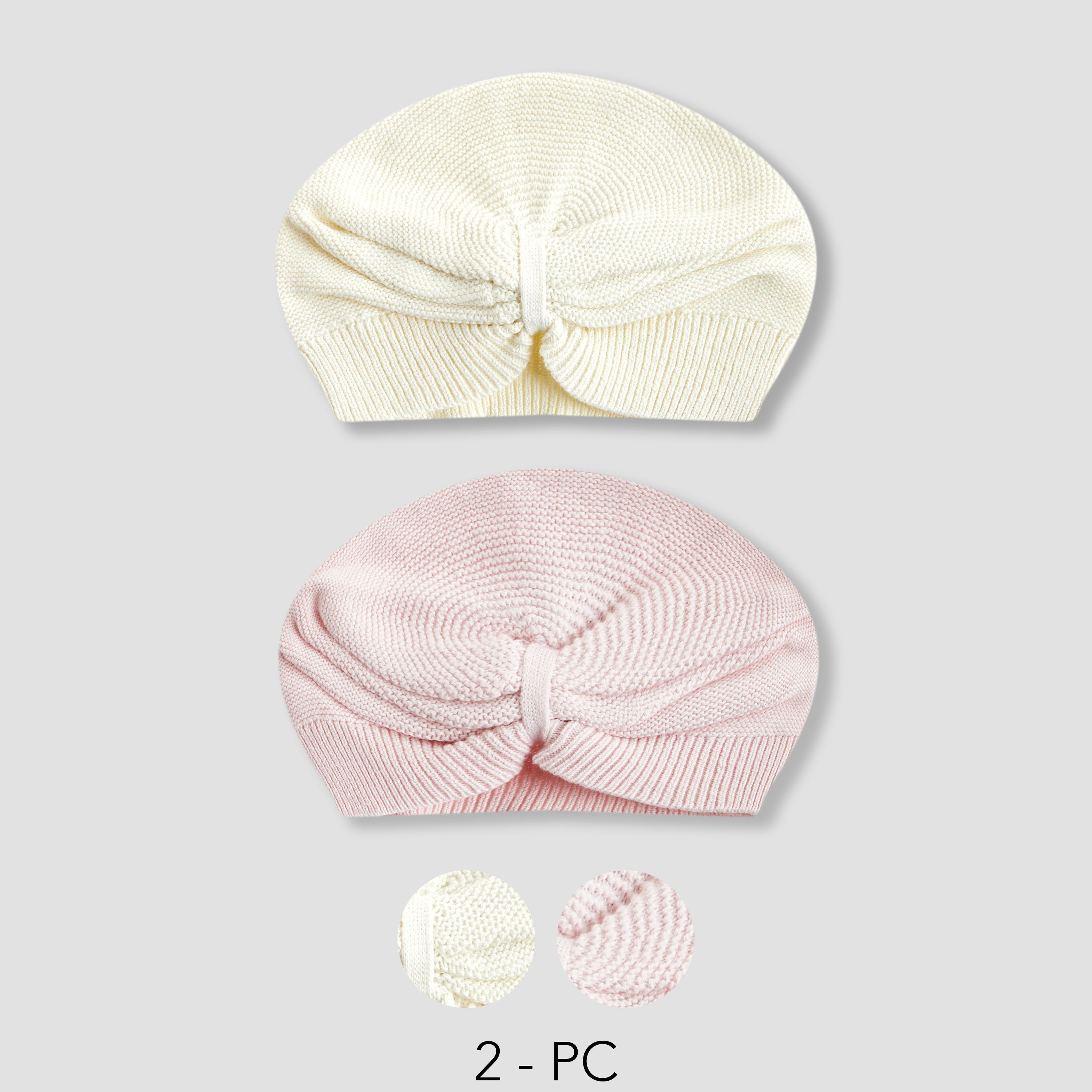 Juniors Girls Cap with Knot Detail - Cotton - Set of 2-baby-girls-accessories-caps-image-1
