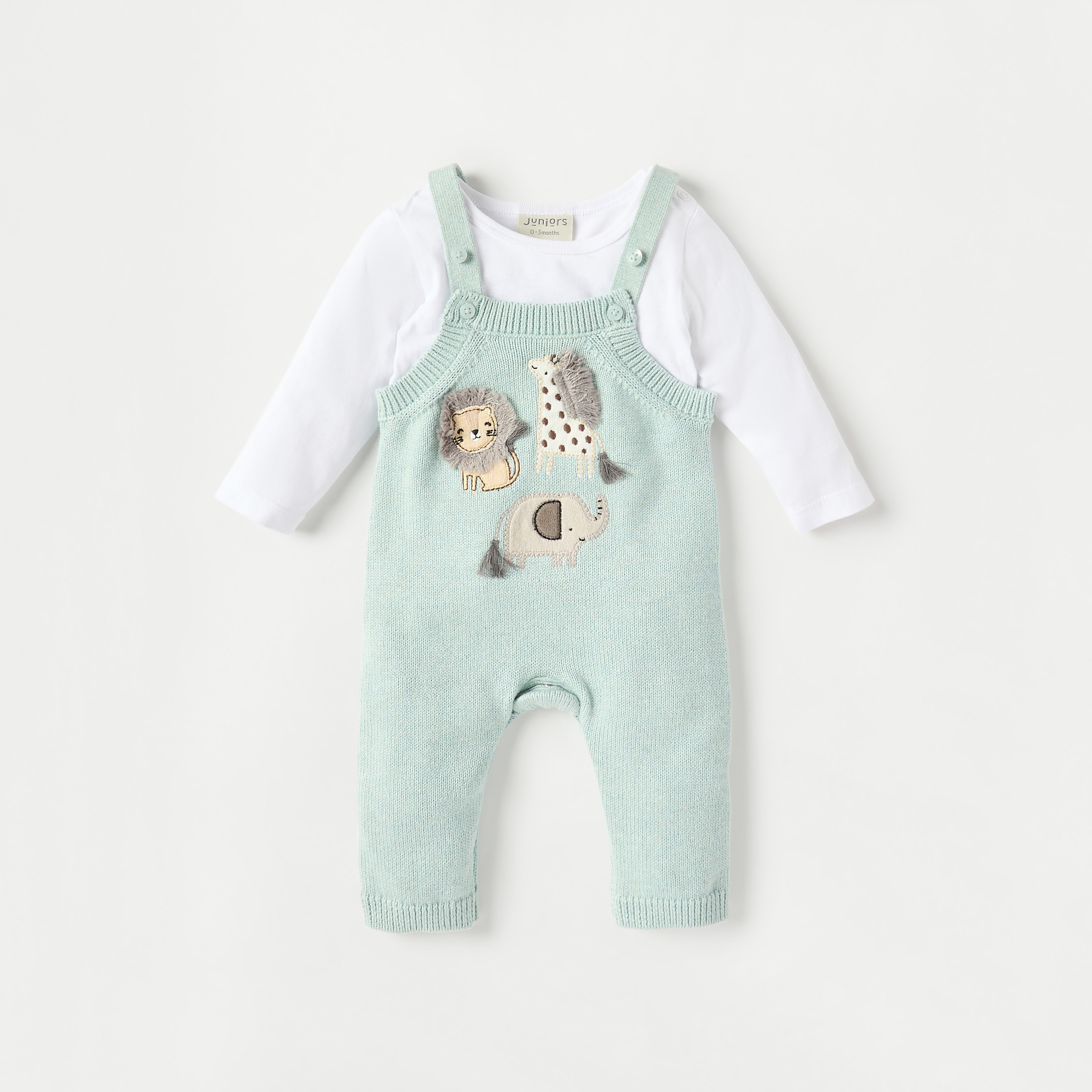 Juniors Applique Detail Dungaree and T-shirt Set-baby-girls-clothing-rompers-image-1