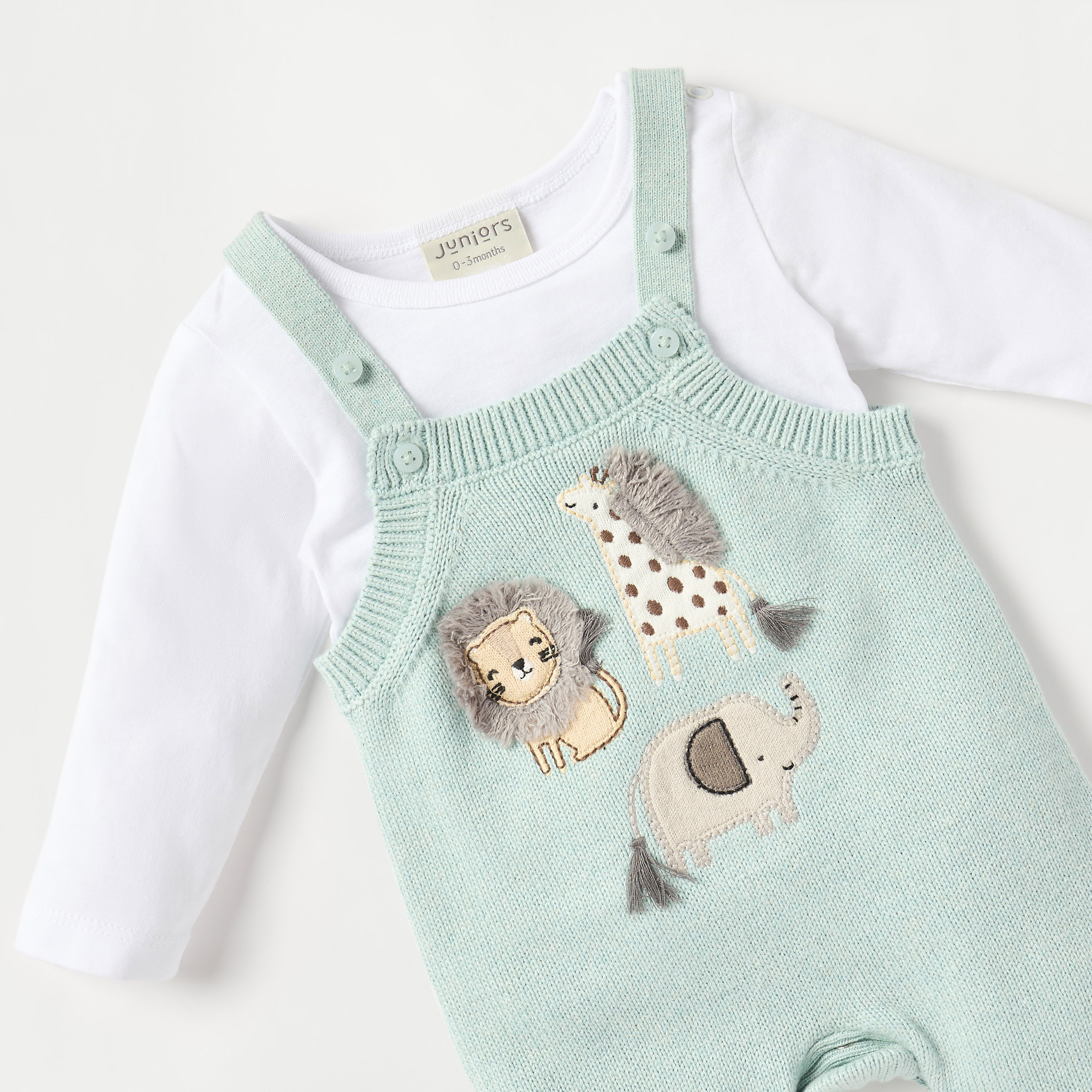 Juniors Applique Detail Dungaree and T-shirt Set-baby-girls-clothing-rompers-image-4
